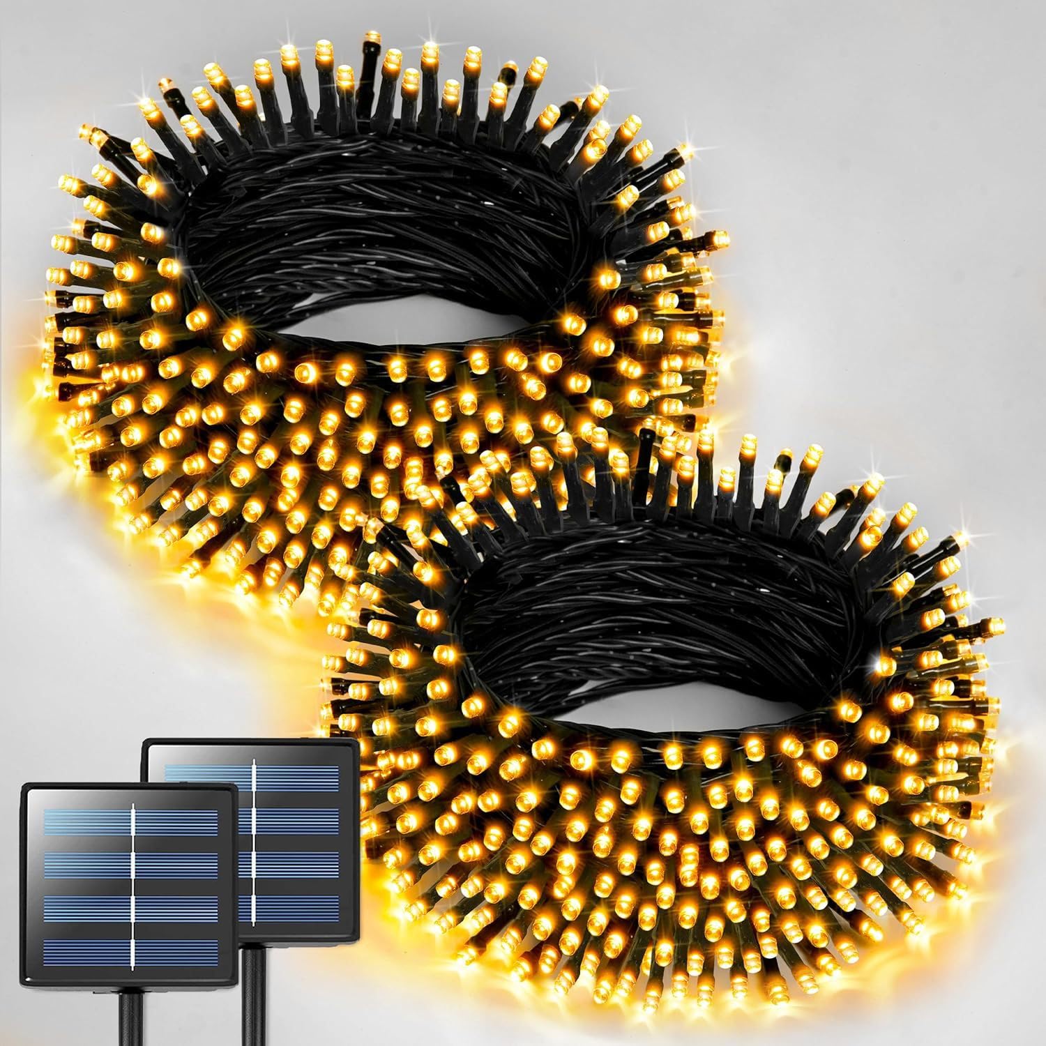 2 paquete mejorado cuerda de luz de Navidad solar, 32M 300LED/USB Outdoor luz cuerda control remoto 8 modos impermeable para árboles valla del patio decoración de la fiesta (blanco cálido)