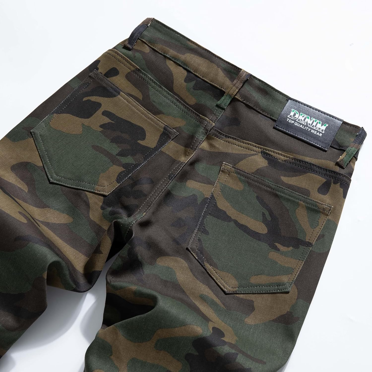 Wikers Men's Casual Military Cargo Pants Jeans Camo Trousers Ripped Holes Denim Biker (US, Waist Inseam, 40, 32, Camouflage) - Image 5