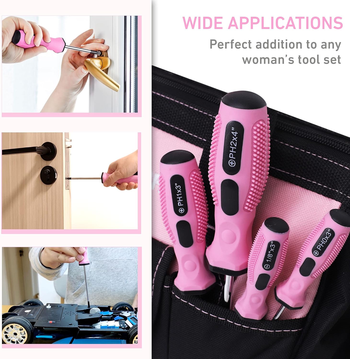 FASTPRO 8-Piece Pink Magnetic Screwdrivers Set with 4 Phillips and 4 Slotted Tips, Precision Screwdriver Repair Tool Kit for Wowen : Tools & Home Improvement
