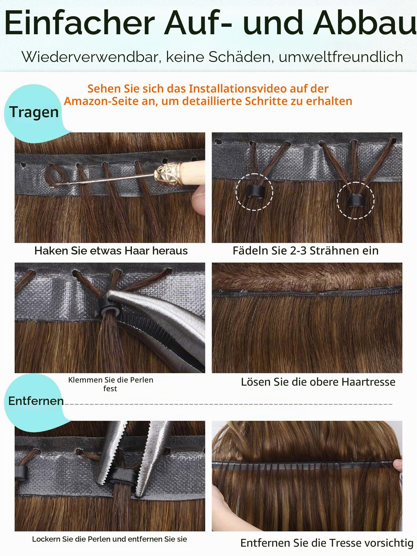 WIGNEE 100% Echthaar Extensions 51 cm (20 Zoll) Double Weft Remy Human Hair mit Micro Beads, 2 Packs 100 g Strähnchen Blond – Wiederverwendbar für Damen, Salon Look Volumen für Alltag & Hochzeit