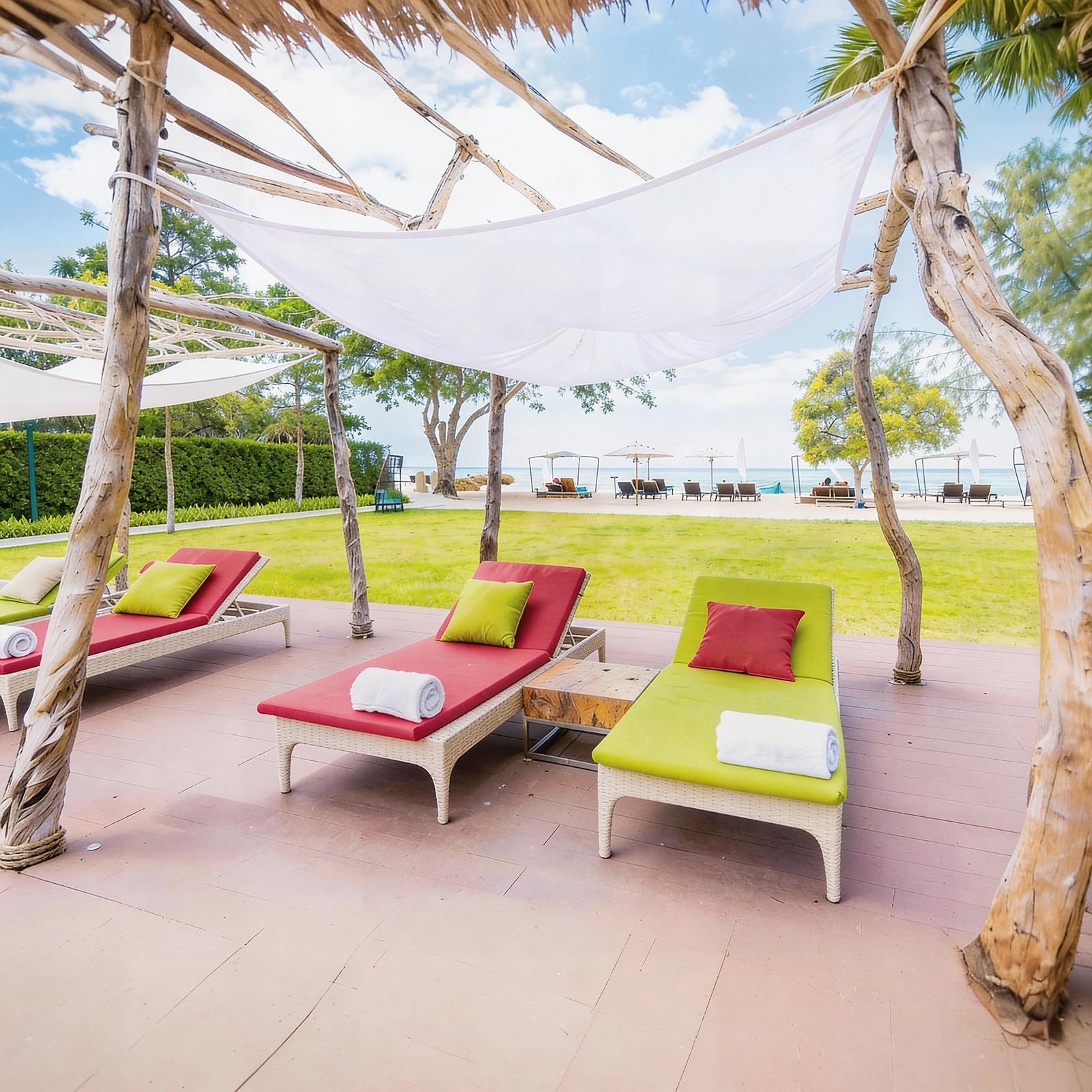 HAIKUS Waterdicht schaduwdoek, rechthoekig, 5 x 5 m, zonwering, polyester, waterdicht, met uv-bescherming, voor balkon, tuin, terras, vierkant, crème