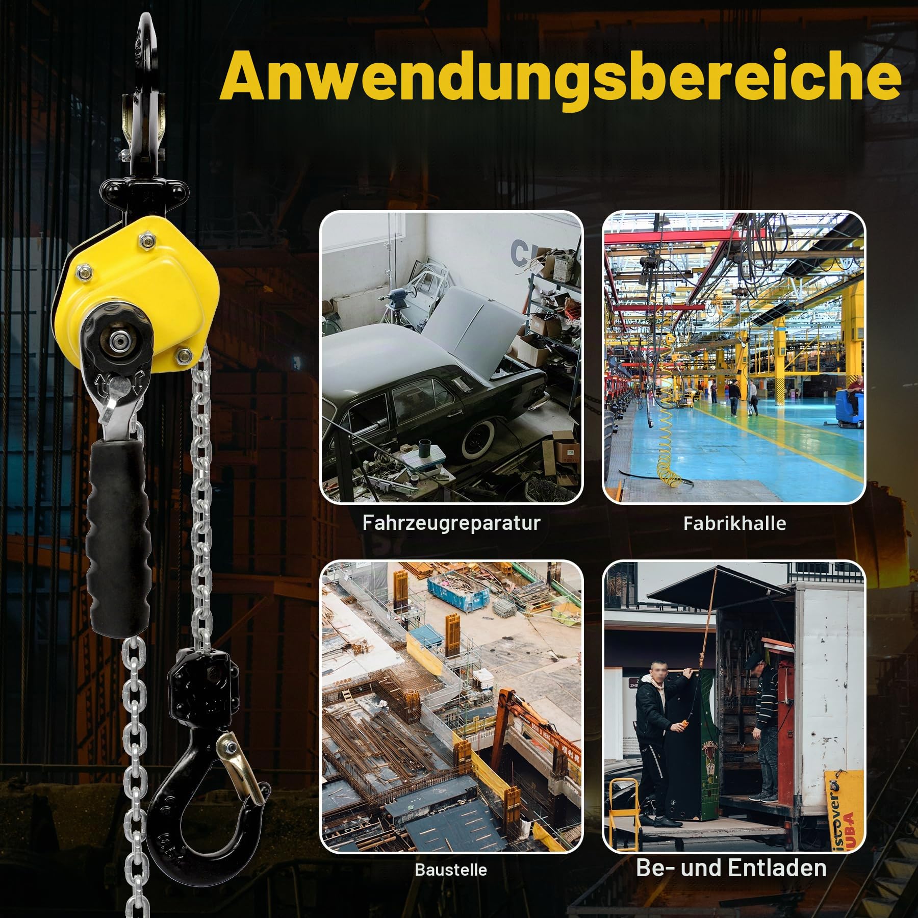 250 kg manueller Hebel-Kettenzug, Mini-Abzieher, 1/4 Tonnen Kapazität, tragbare Kette, 3 m Hebebühne, G80-Kette, Ratschenhebel mit Haken | Tragbare Kette mit 3 m Hebebühne G80, Ratschenhebel mit Haken