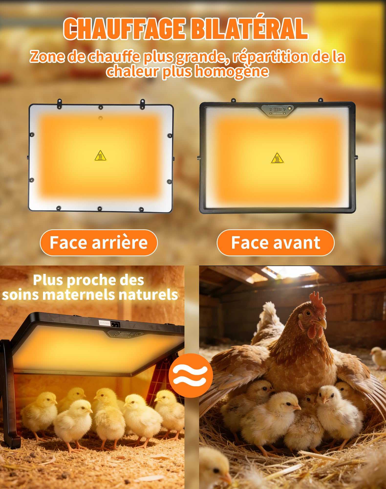 Plaque Chauffante pour Poussin 41x30cm 180W avec Thermostat et Télécommande, Chauffage Poulailler 30–75 °C, Plaque Double Face pour Poules Canards Élevage de Volaille Chauffage Poussin