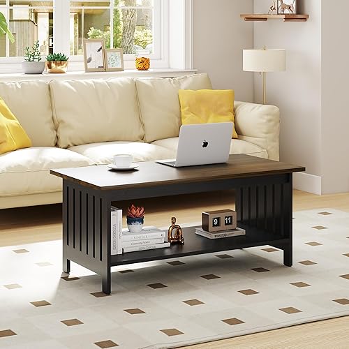 Miniatura 3 de YOSHOOT Mesa de centro de granja de 39.4 pulgadas, mesas de centro para sala de estar, mesa de centro pequeña con almacenamiento, mesa central para