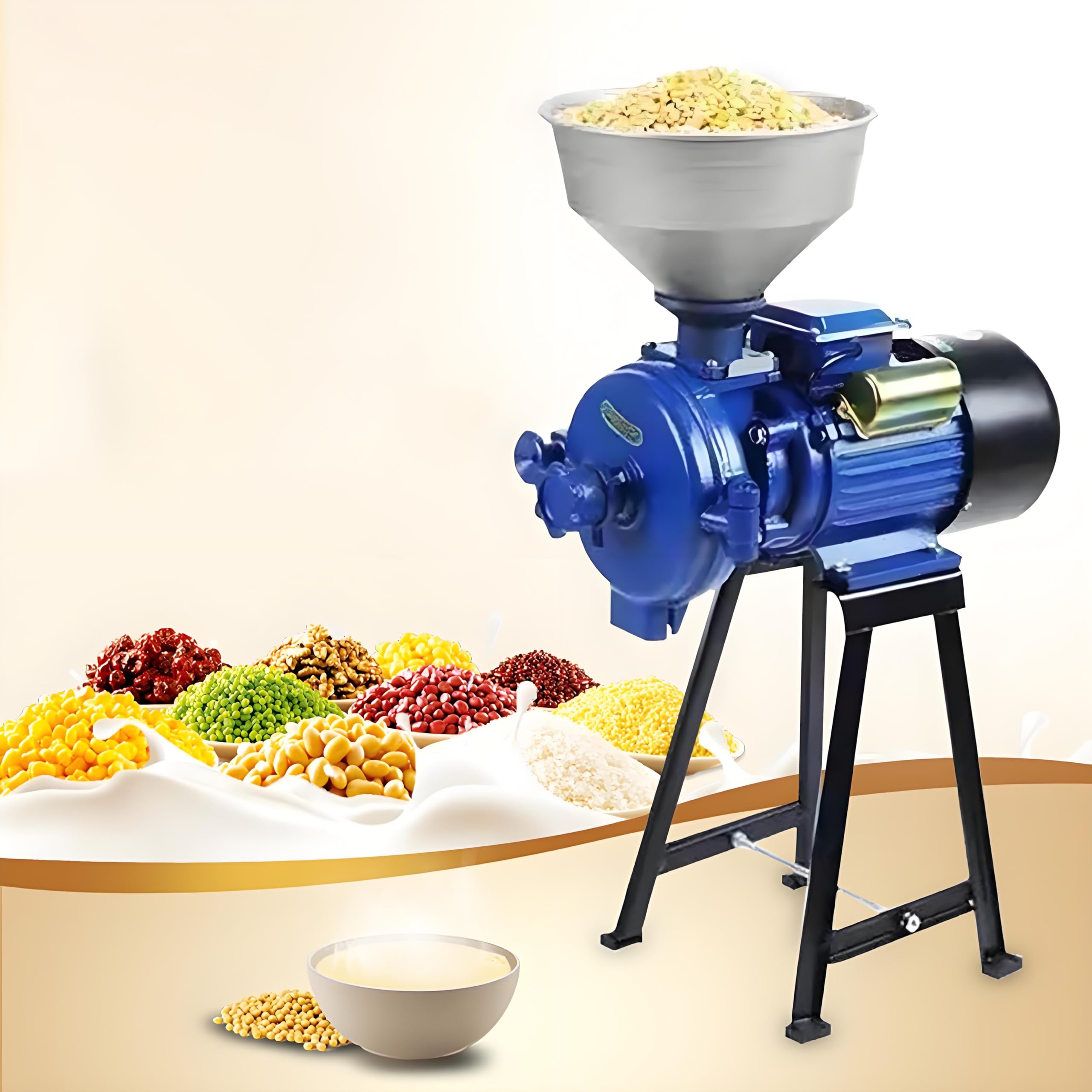 Electric Grain Mill Grinder 3000W, Commercial Dry & Wet Grinder with Funnel, Adjustable Powder Grinding Machine for Corn, Rice, Coffee, Wheatwait