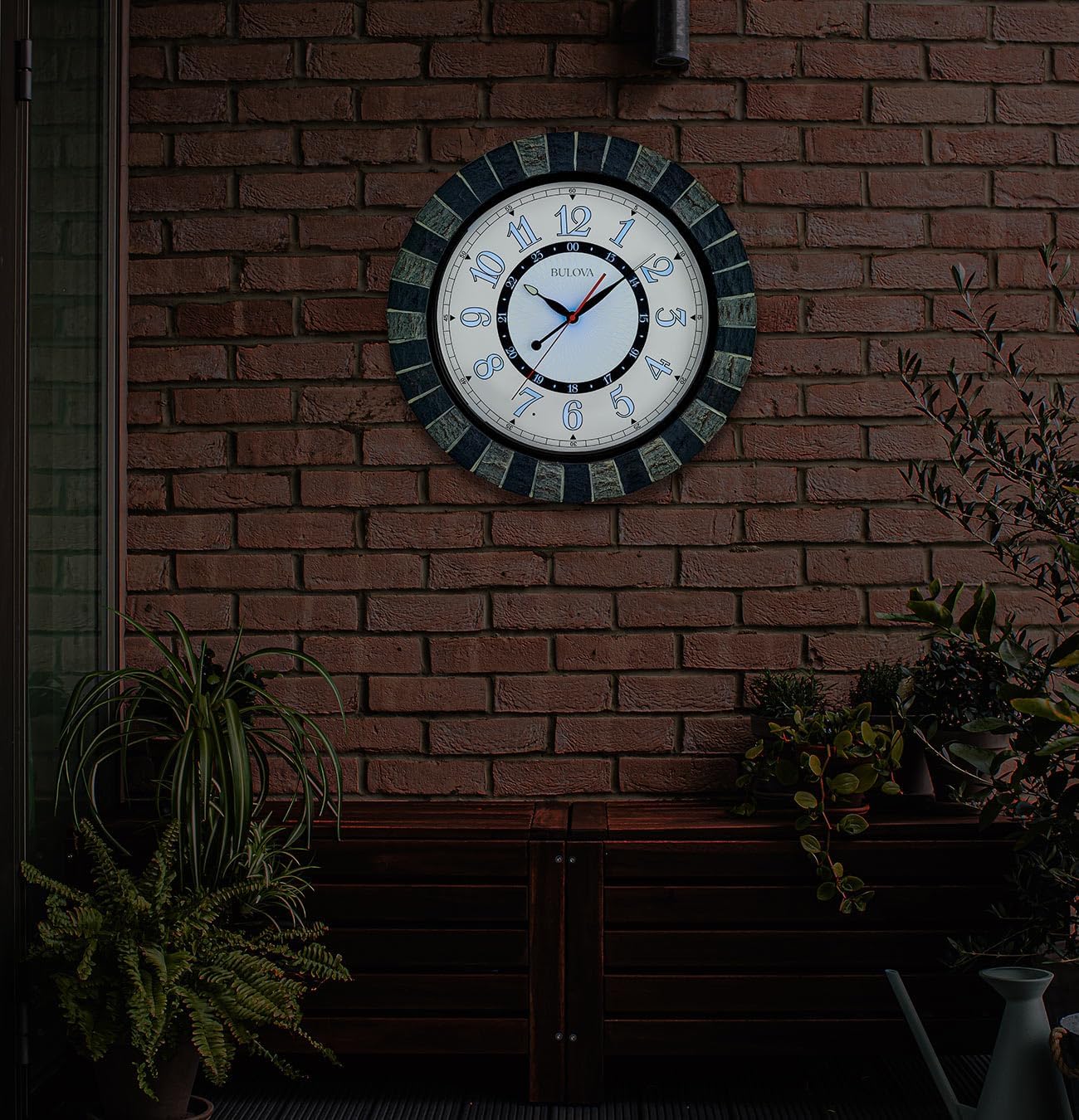 Bulova C3392 Outdoor Lighted Patio Clock | Weather-Resistant | Large Numerals | Elegant Finish | Outdoor | Battery Powered