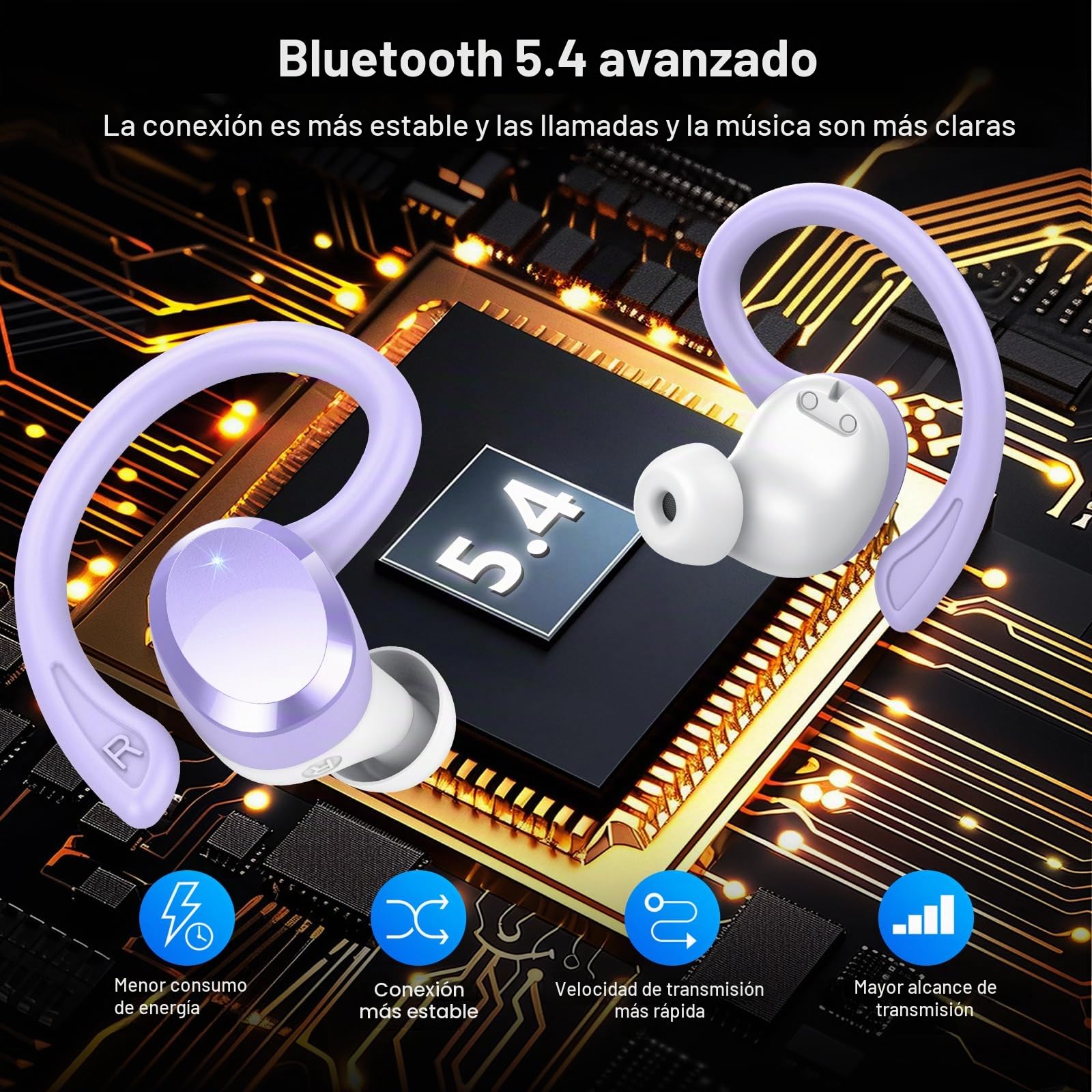 Auriculare Inalámbricos Deportivos, 2025 Nueva Auriculares Bluetooth 5.4 con HD Mic, 54H Cascos Inalambricos Bluetooth con Pantalla LED, IP7 Impermeable, Cancelacion Ruido ENC Auriculares Running