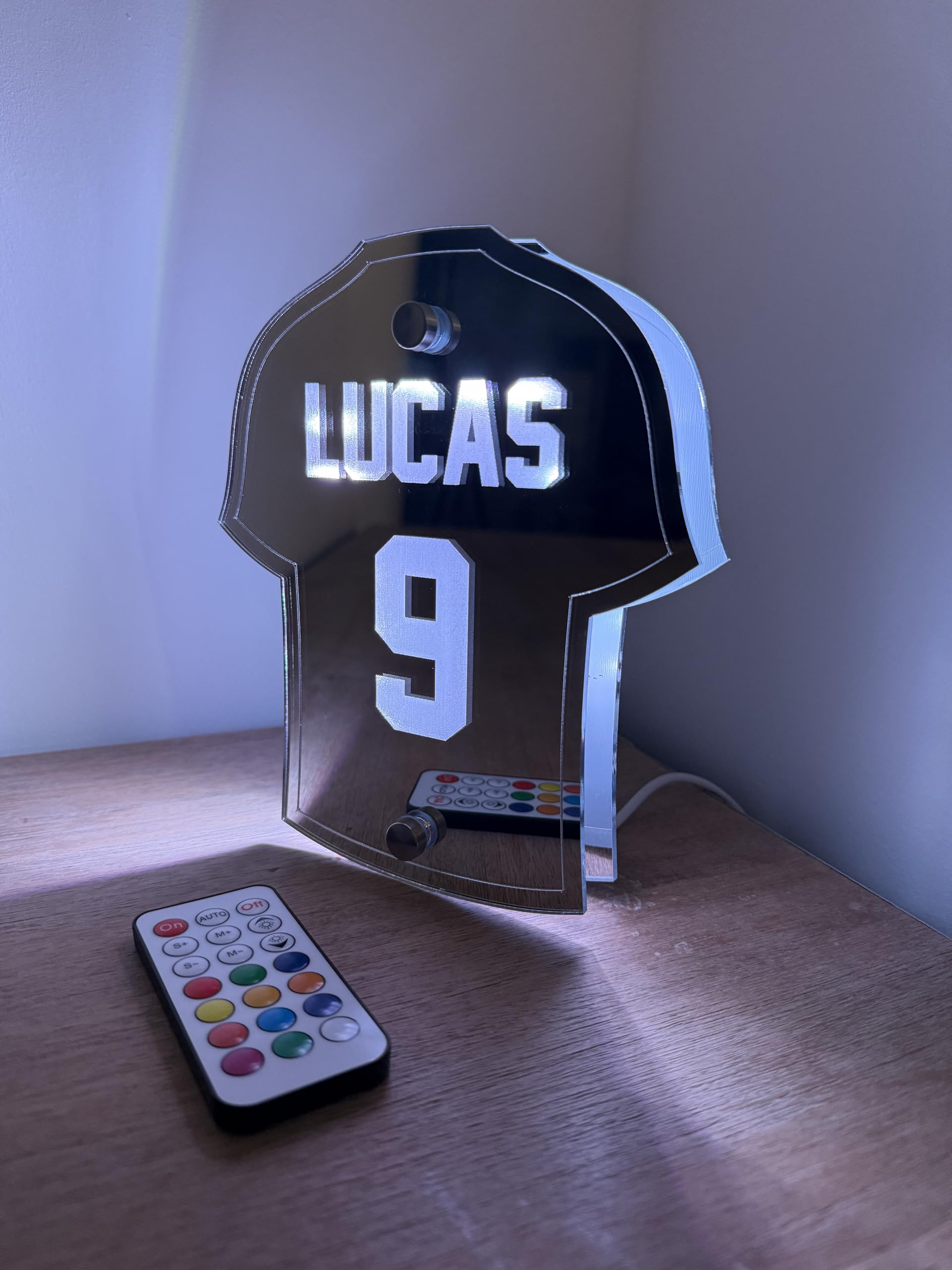 the crafty bonobo Personalised Football Shirt LED Light – Free Standing Lamp with Name & Number