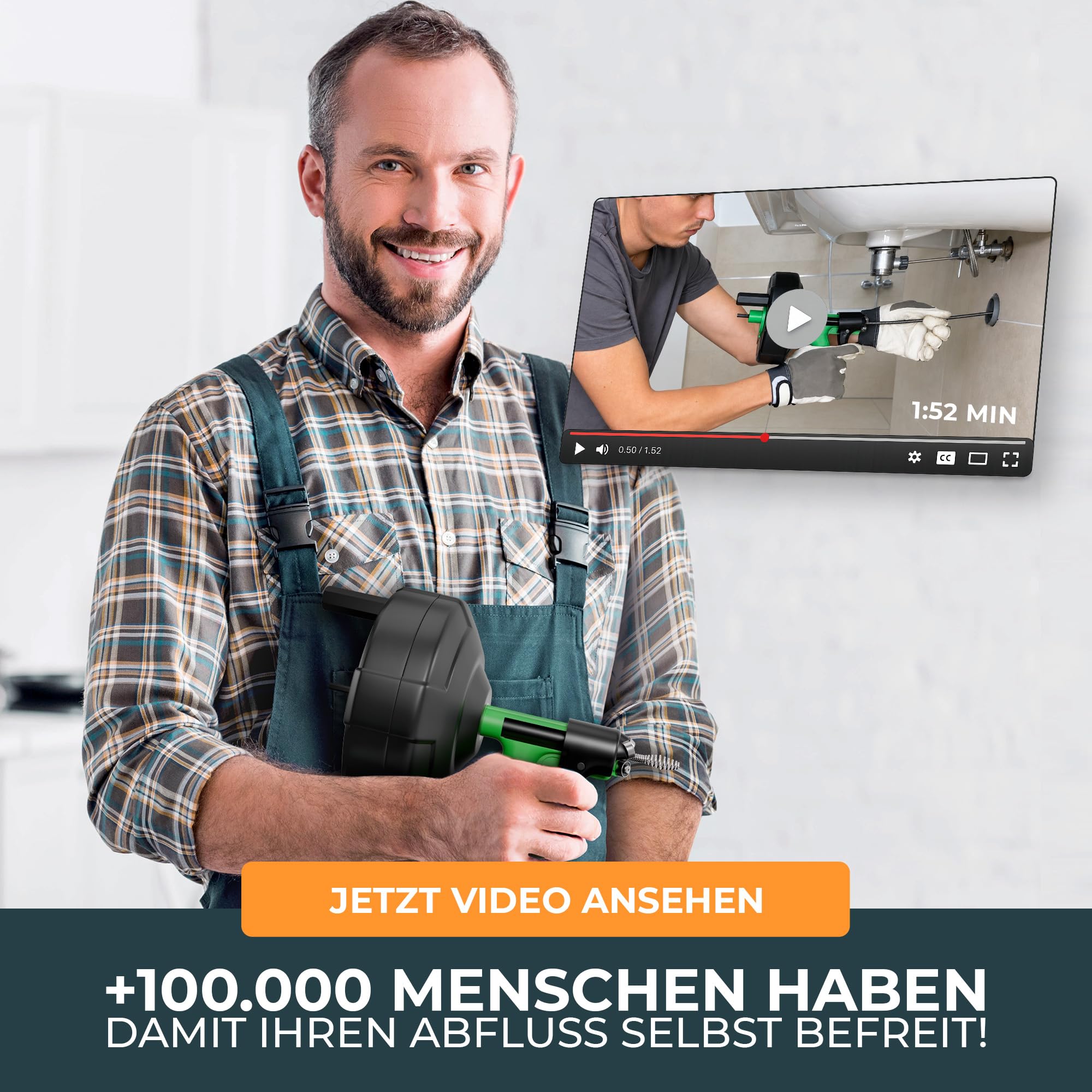 MEISTERFKTUR Rohrreinigungsspirale [7,5M] - Automatische Zuführung - Ideale Abflussspirale für eine umweltfreundliche Rohrreinigung - Stabile Rohrspirale für echte Heimwerker! (7,5M - 0,64CM)