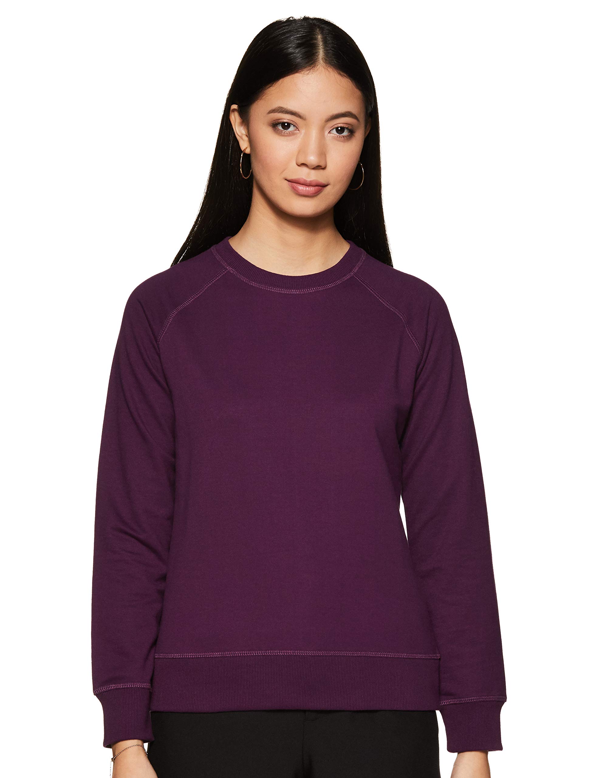 amazon brand - symbol Women Cotton Blend Round Neck Regular Fit Cropped Sweatshirt (Pullover)-picture-17