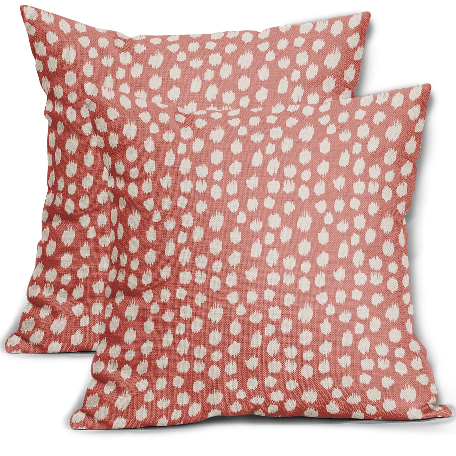 Sweetshow Coral Pink Cream Dots Pillow Covers 16x16 Set of 2 Boho Design Polka Dot Throw Pillows Modern Trendy Print Outdoor Decorative Pillowcase