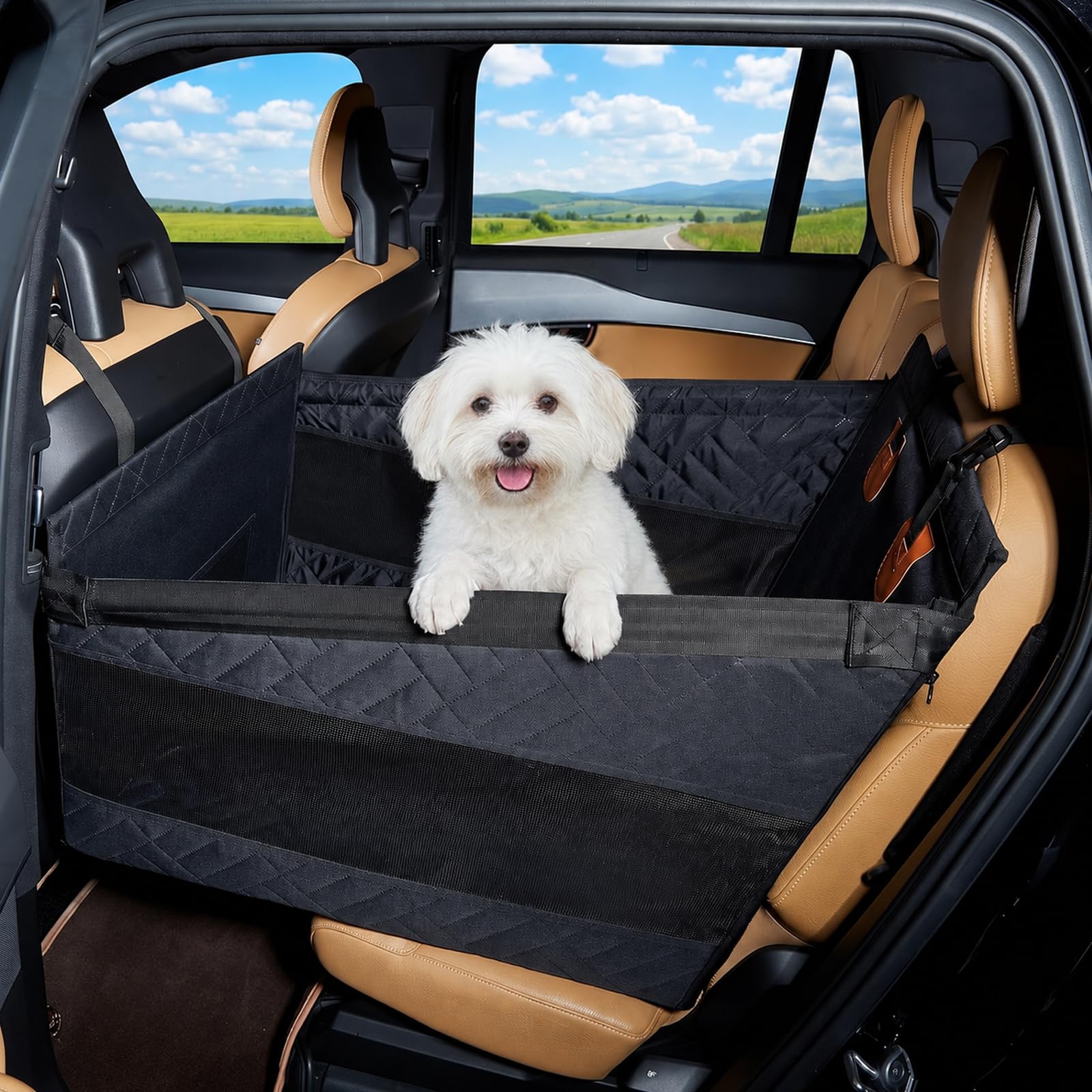 Asiento de Coche para Perros Extra Estable, Asiento de Coche para Mascotas para Perros Pequeño Mediano para Asiento Posterior, Asiento Reforzado para Perros con Correas de sujeción