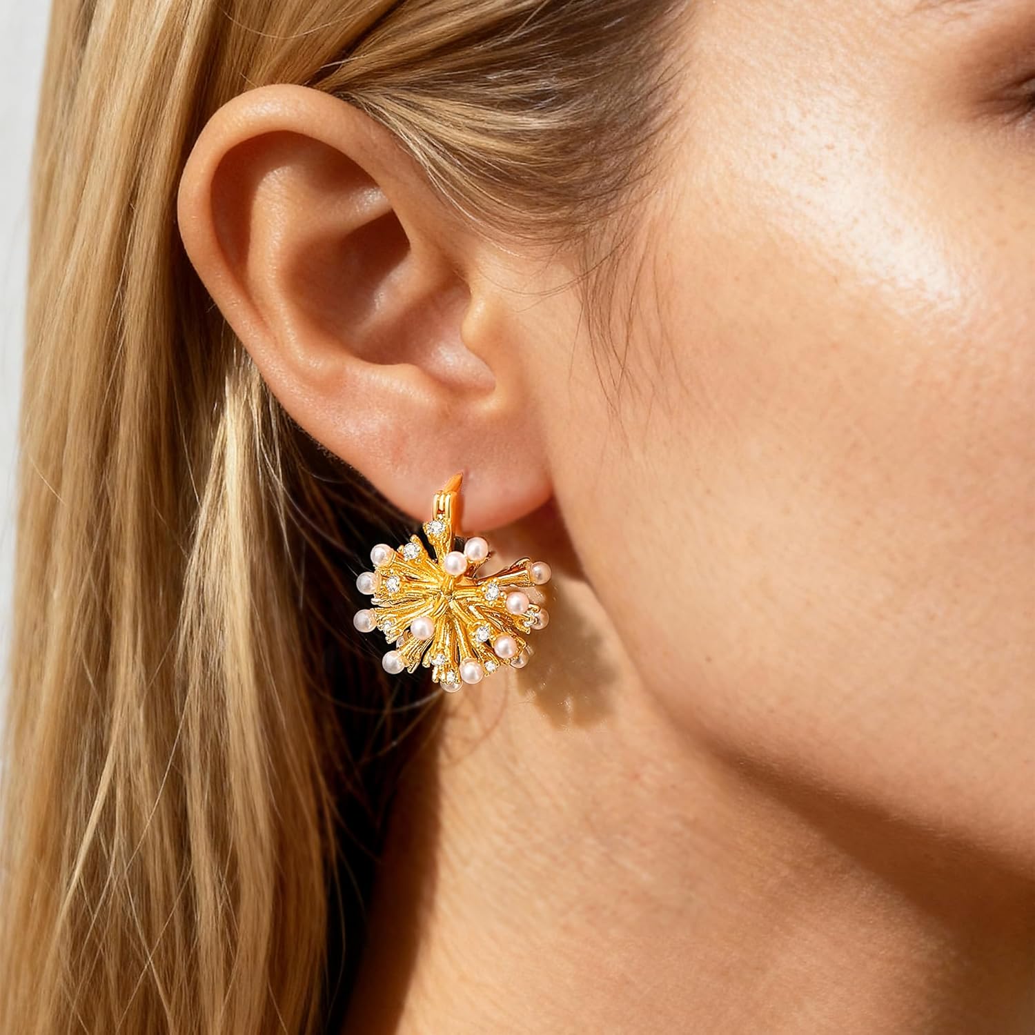 Gold Statement Earrings for Women, Firework Cubic Zirconia Stud Earrings 18K Gold Plated Dainty Jewelry For Women - Image 2