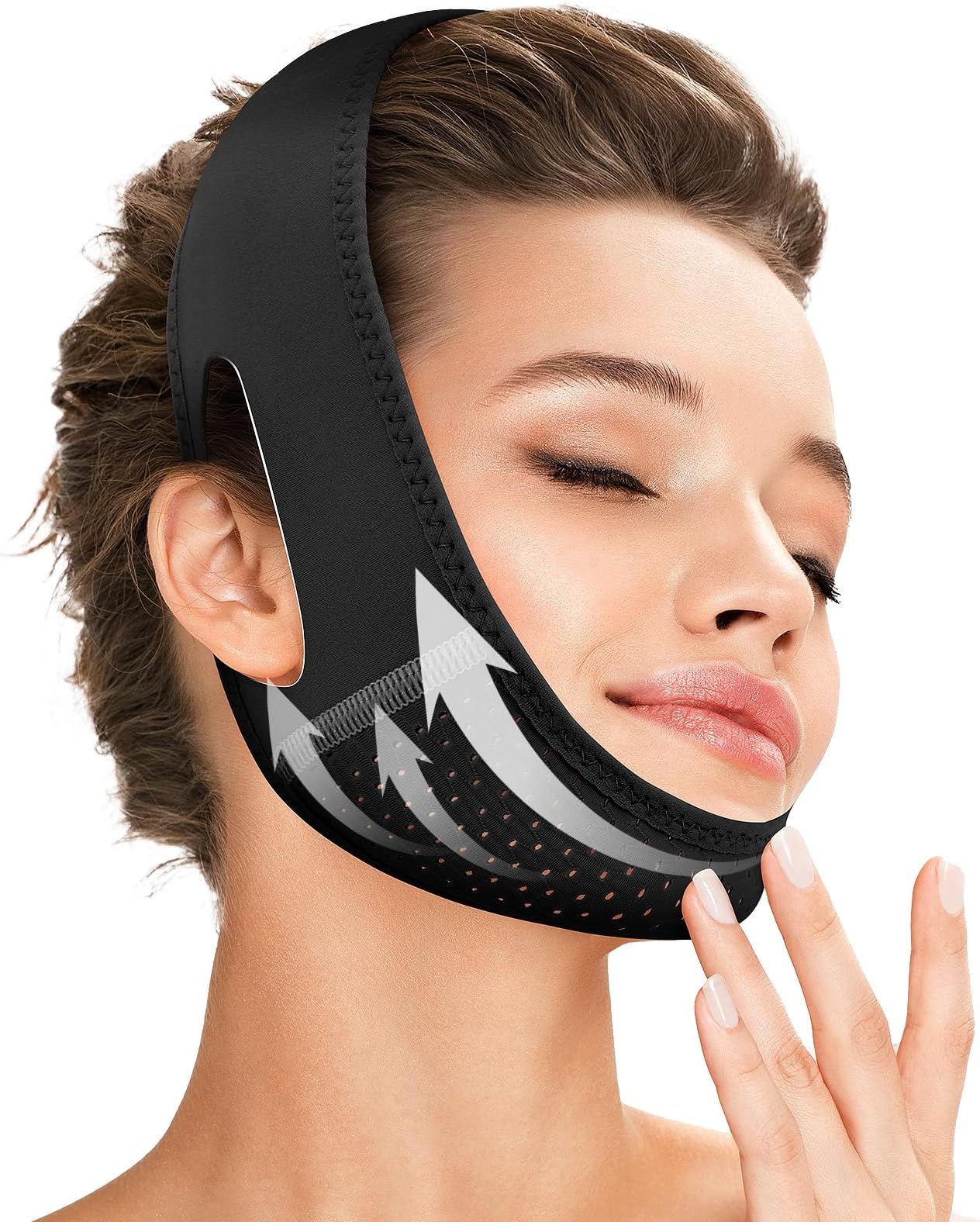 Reusable V Line Lifting Mask with Chin Strap for Sleeping,Jaw Exerciser,Black,M