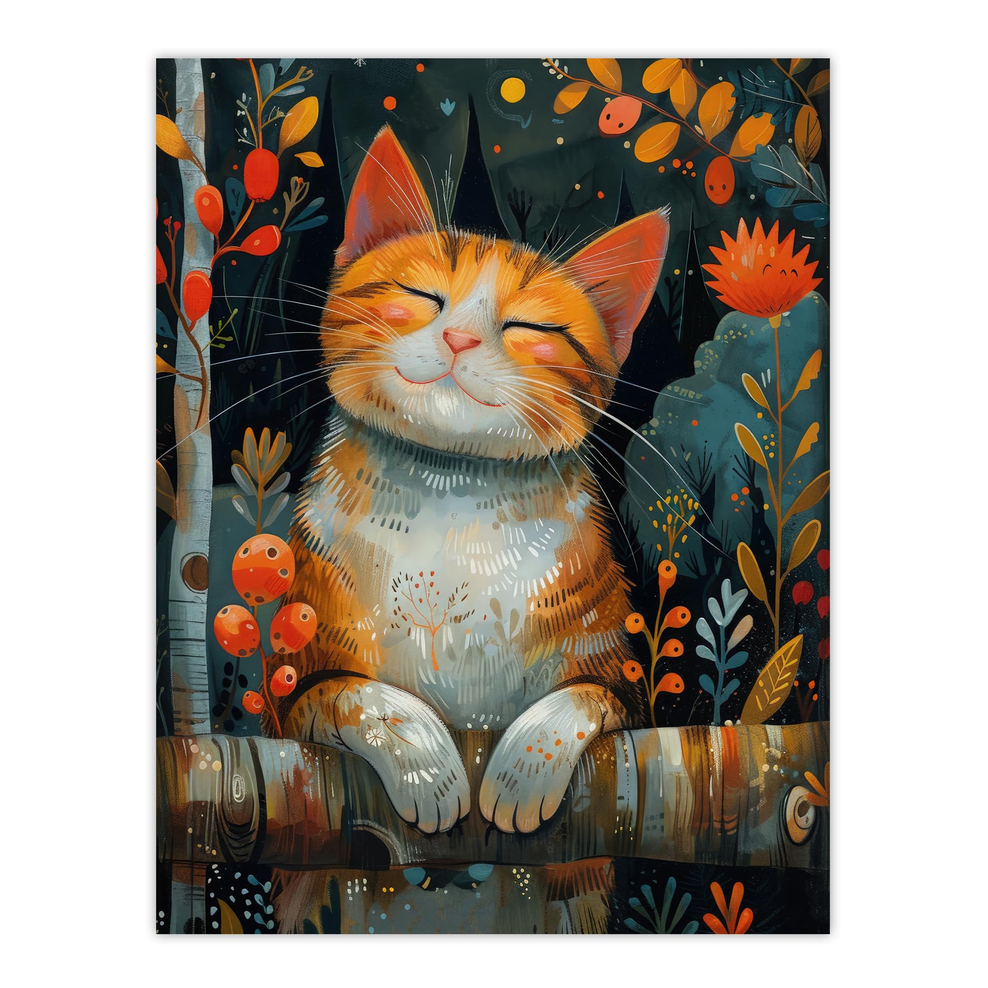 Artery8 Happy Ginger Tabby in Nature Cat Lover Painting For Living Room Extra Large XL Wall Art Poster Print