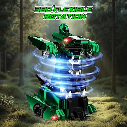 Miniatura 3 de Coches de control remoto de dinosaurio, robot transformador de auto de control remoto de 2.4 GHz con luz intermitente, rotación de 360, un botón,