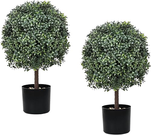 UNADRA 2 plantas artificiales de boj para exteriores (22 pulgadas de alto, 13 pulgadas de profundidad) Topiarios de bola de boj artificiales