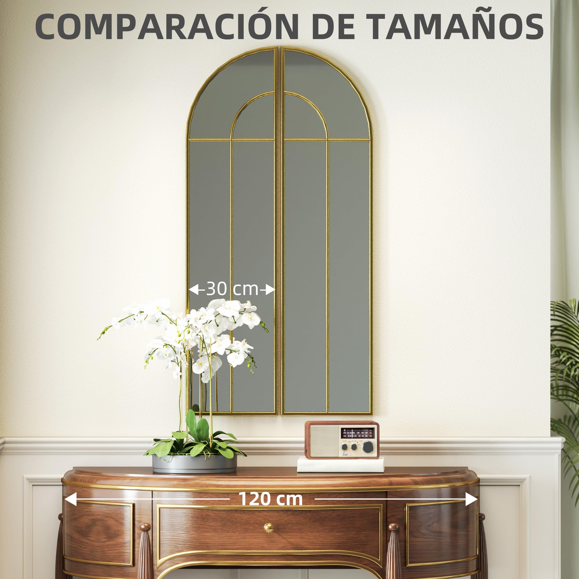 HOMCOM Espejo Decorativo de Pared Espejo de Ventana 30x120 cm Dorado