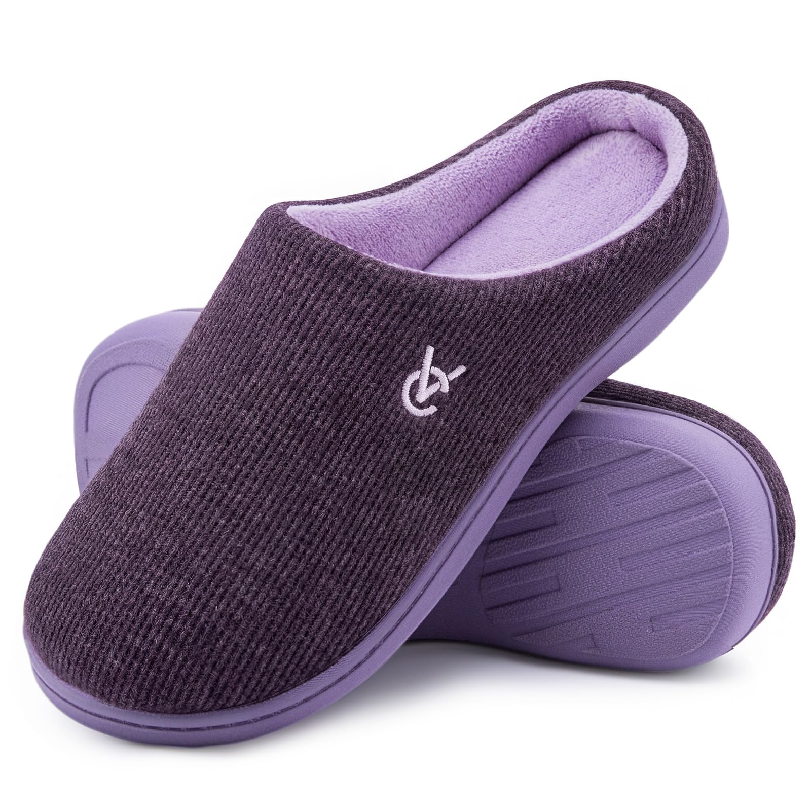 Women's Two-Tone Slippers Soft Comfy Knit Memory Foam Non-slip Indoor House Shoes
