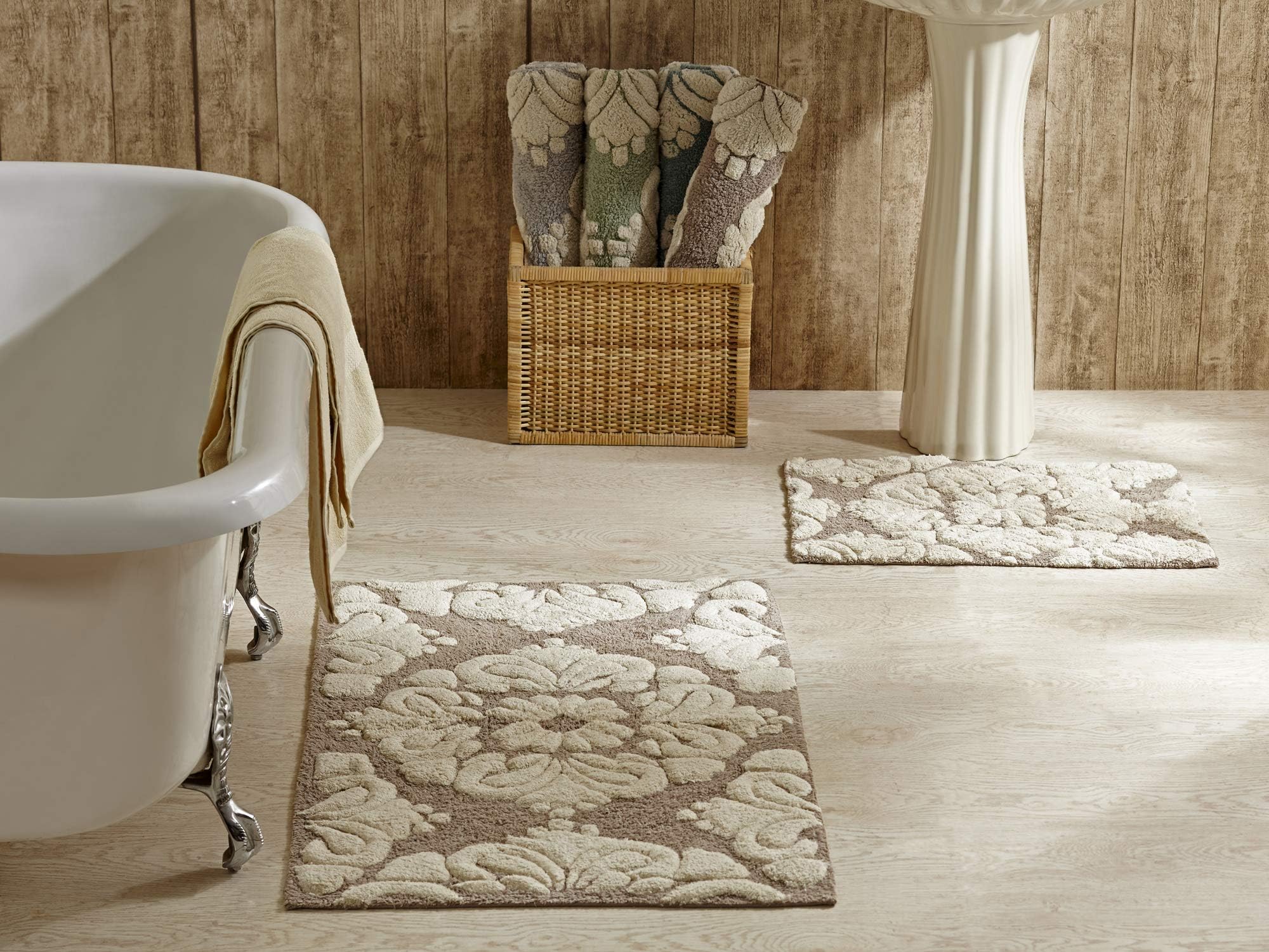 Better Trends Medallion Set Collection is Ultra Soft Plush and Absorbent Tufted Bath Mat Rug 100 Percent Cotton in Vibrant Colors, 17" x 24" / 24" x 40", Beige & Natural