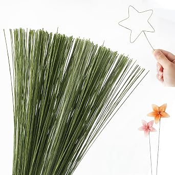 300 PCS 26 Gauge 0.017 Inch Ultra Thin Floral Wire, 14.17 Inches Extra Long Green Lightweight Floral Wires, Flexible Floral Wire Stems for Mini DIY Artificial Flowers, Small Crafts