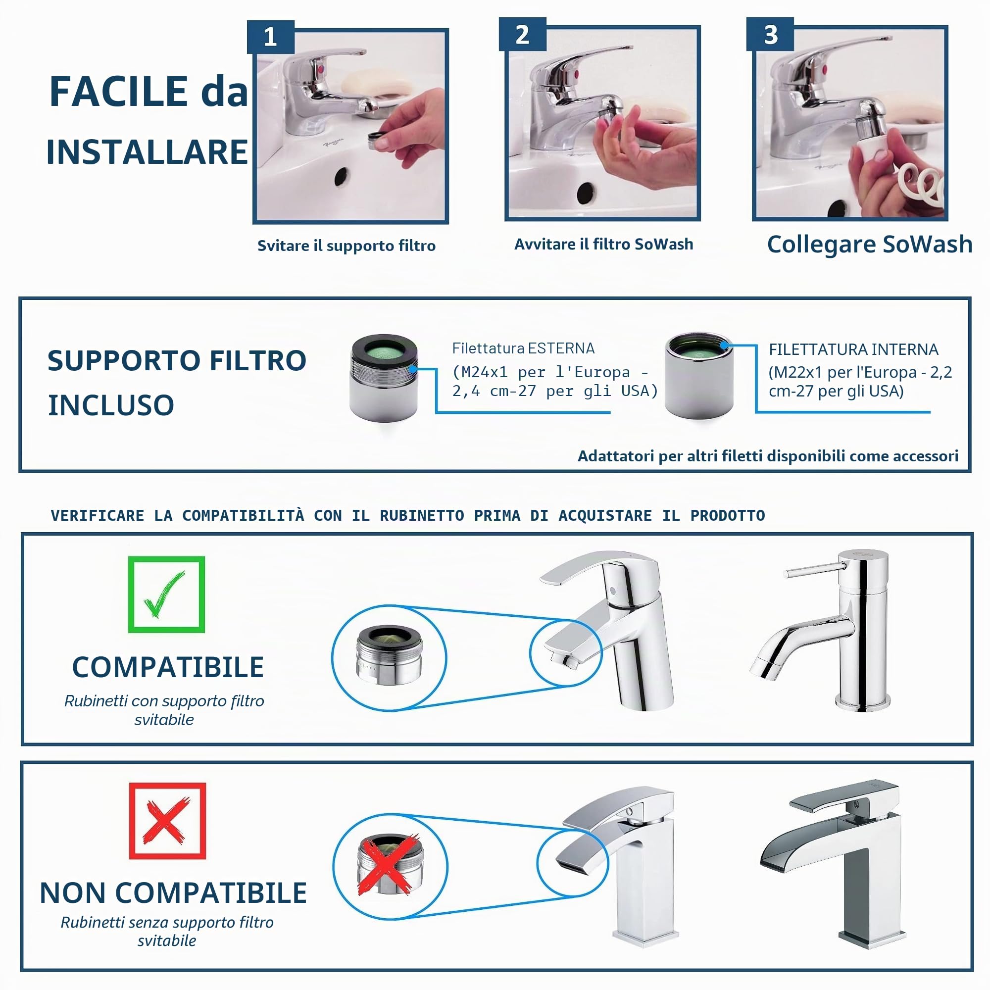 Idropulsore Dentale SoWash | Family | Si Collega al Rubinetto | Irrigatore Dentale Senza Batterie e Elettricità | 4 Test.Vortice con 3 Getti Pulsanti Convergenti + 4 Test.Idrogetto | Prodotto Italiano