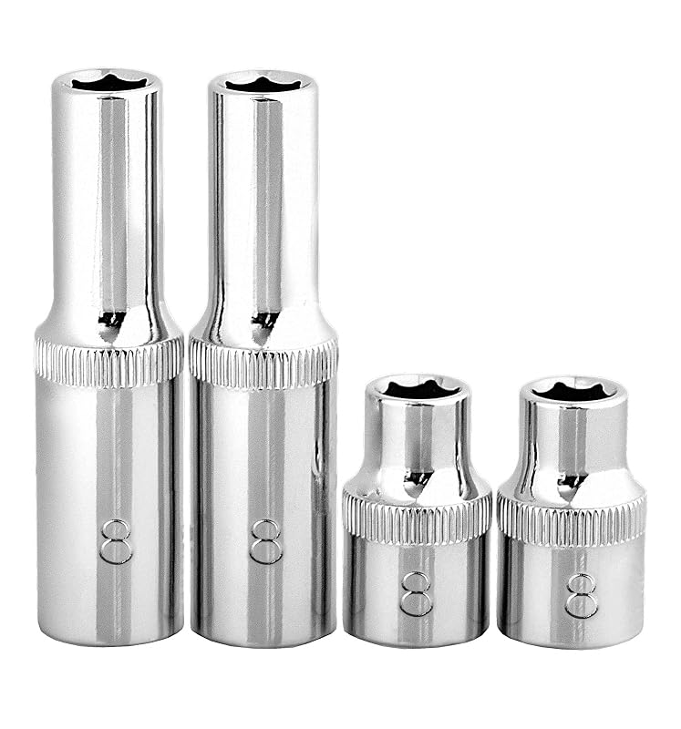 Kit de Soquetes 8 mm BRAZEN com Encaixe de 9,5 mm (3/8 pol.), Sextavados Profundos e Rasos, 4 Peças