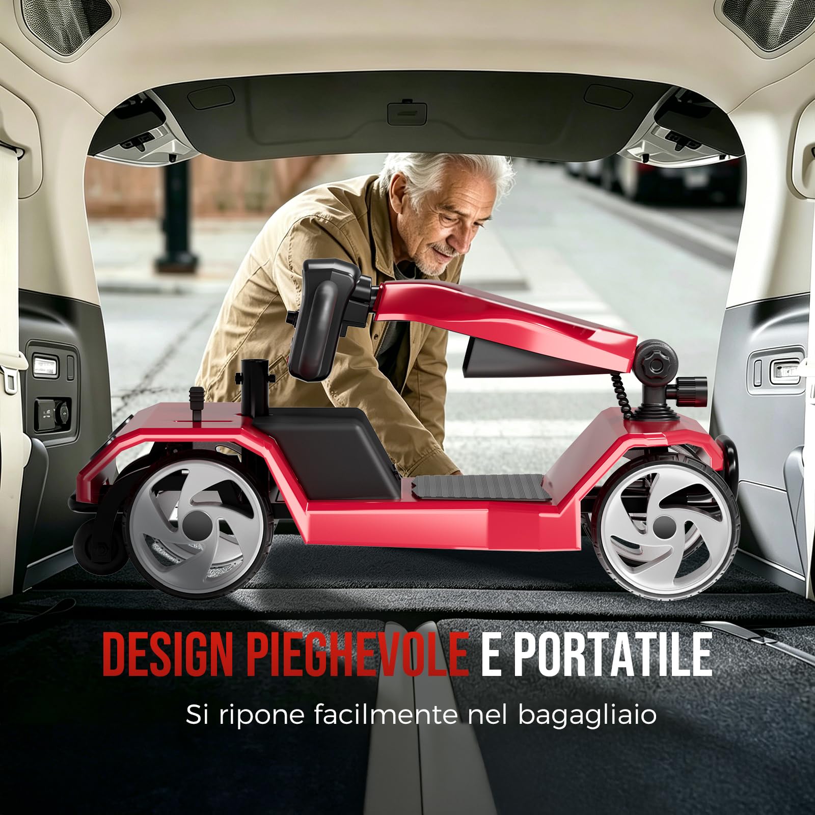 Monopattino pieghevole per anziani, sedia a rotelle elettrica alimentata nera, 4 ruote scooter per mobilità leggera per adulti, scooter per mobilità con sedile, scooter motorizzato da viaggio