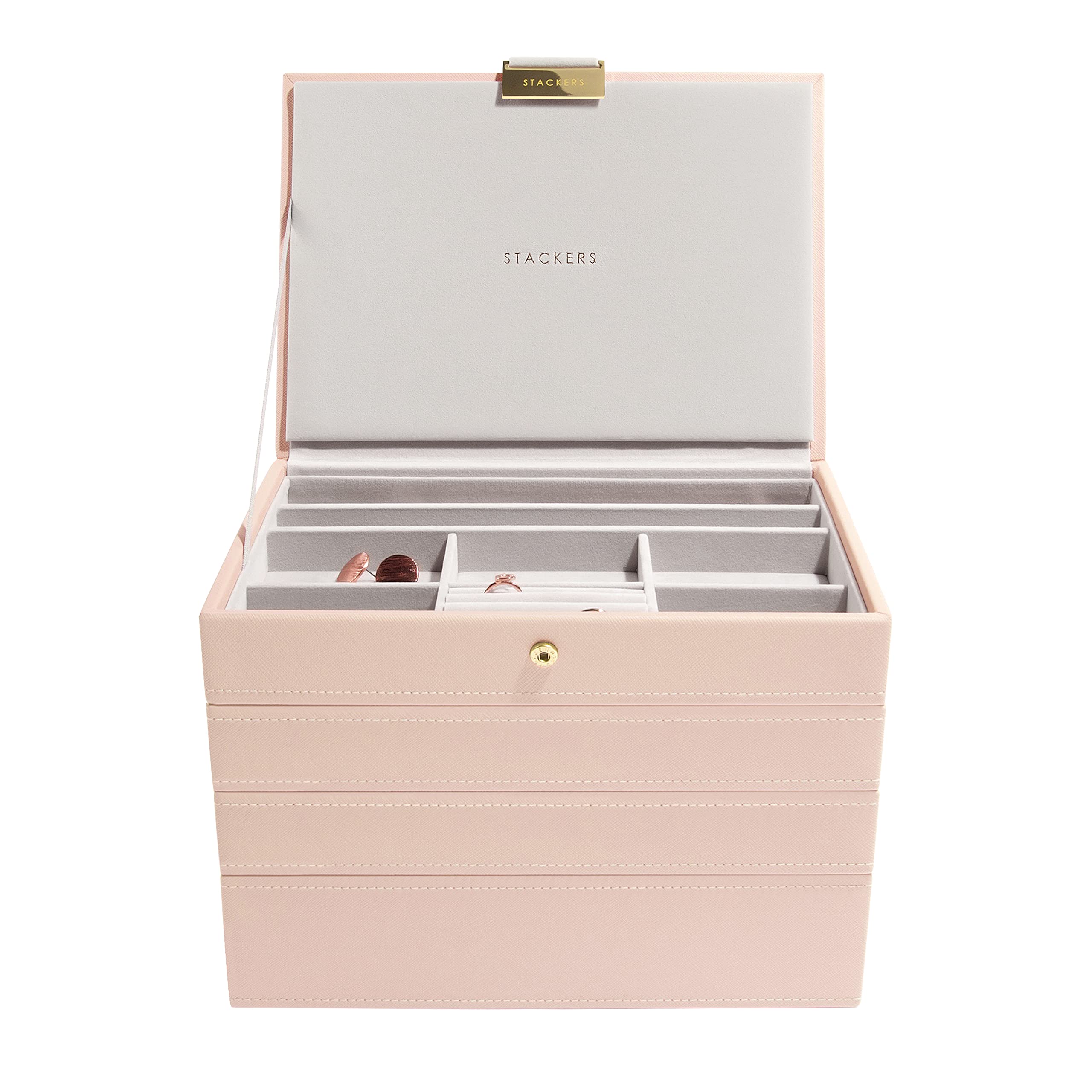 Stackers Blush Pink & Gold Blush Pink & Champagne Gold Classic Medium Jewellery Box - Set Of 4