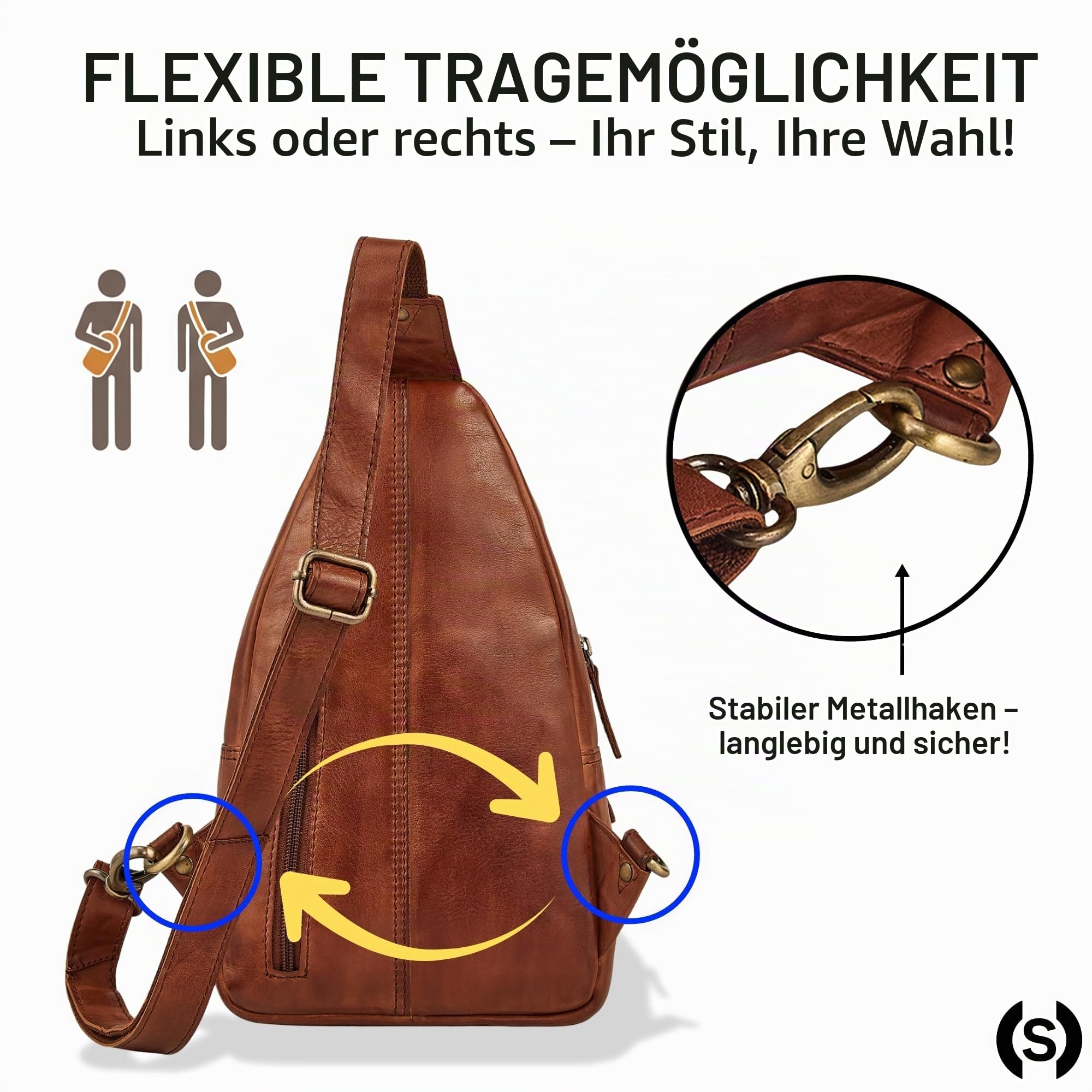 STILORD "Torino Stylishe Sling Bag Herren Leder Schwarz Crossbody Bag - Echtleder Herrentasche zum Umhängen Tablet 8,3 Zoll - Anti-Diebstahl Brustbeutel Reise & Alltag