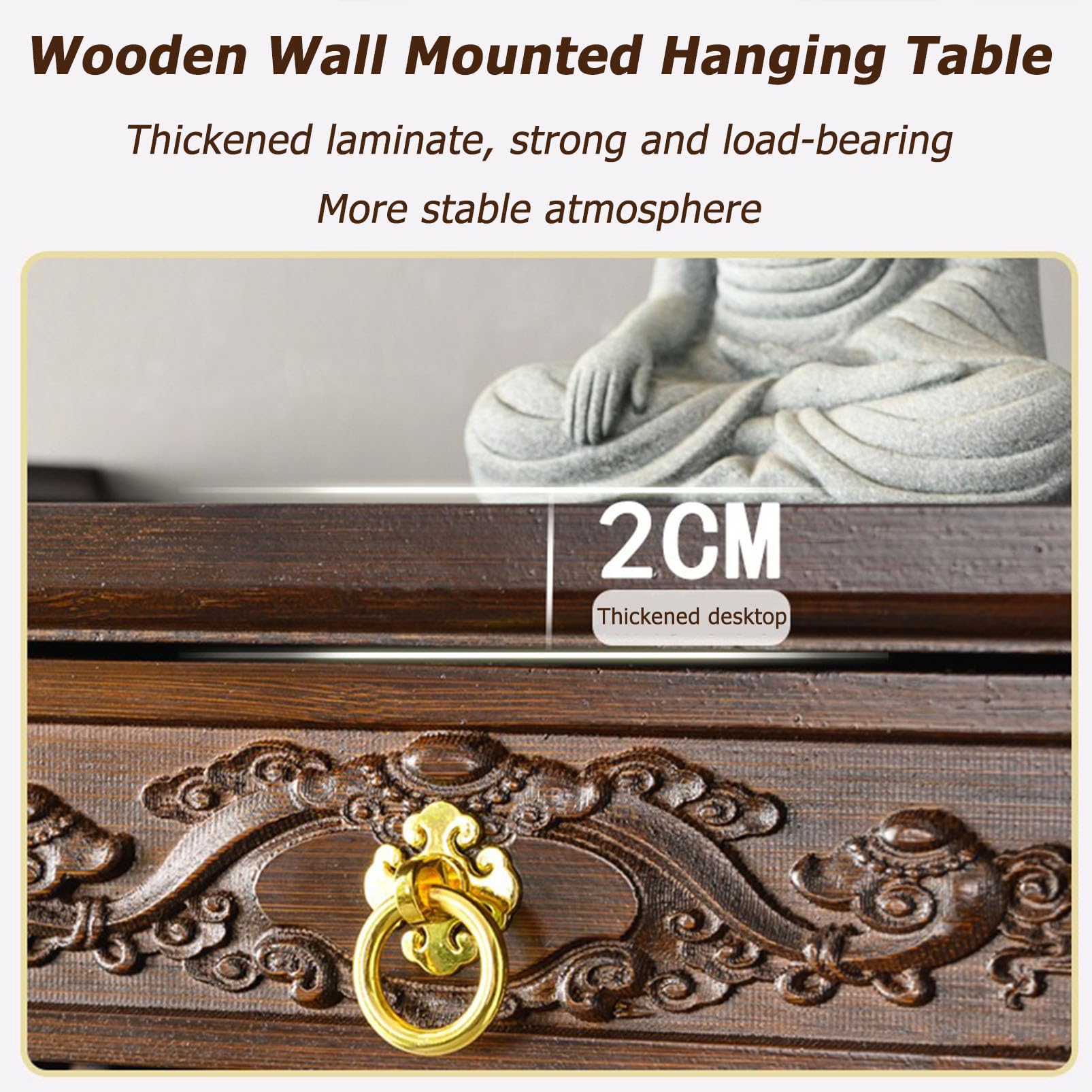 Holz Buddha Regal Statue Stand, wandmontierte Hangetisch Pooja Stand, Buddha Altar Regal Holzmöbel, chinesische Fengshui -Statue -Display -Regal