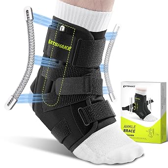 LETSHAKE Ankle Brace for Sprained Ankle, Upgraded Stronger Support & Ultra Lightweight Ankle Support with Side Stabilizers, Adjustable Ankle Stabilizer for Injury Recovery, Basketball, for Men&Women Shoes Size 11-13