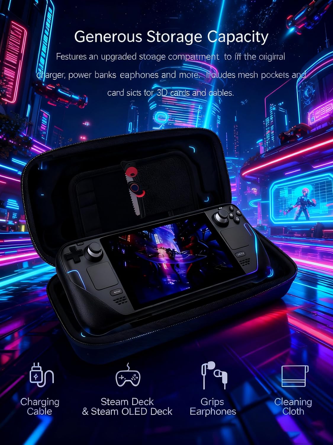 MeloSync Carrying Case Compatible with Steam Deck/Steam Deck OLED, Protective Hard Shell Travel Case for Steam Deck Console & Accessories - Image 6