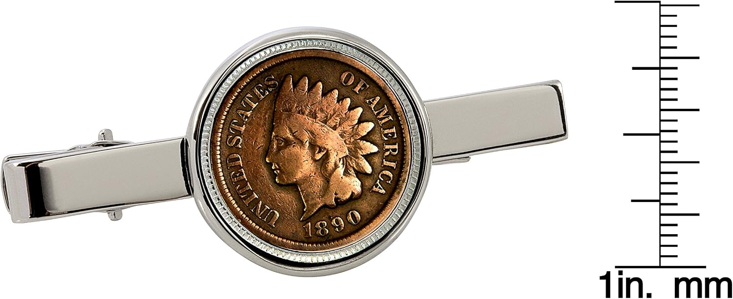 American Coin Treasures 1800's Indian Penny Silvertone Coin Tie Clip