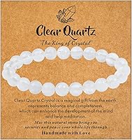 MAIBAOTA Clear Quartz Healing Crystal Bracelet for Women Men - 8mm Stretch Beaded Jewelry, Birthday Gifts with Info Card