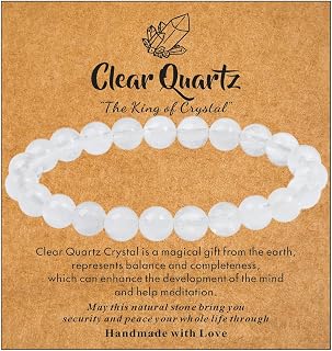 MAIBAOTA Clear Quartz Healing Crystal Bracelet for Women Men - 8mm Stretch Beaded Jewelry, Birthday Gifts with Info Card