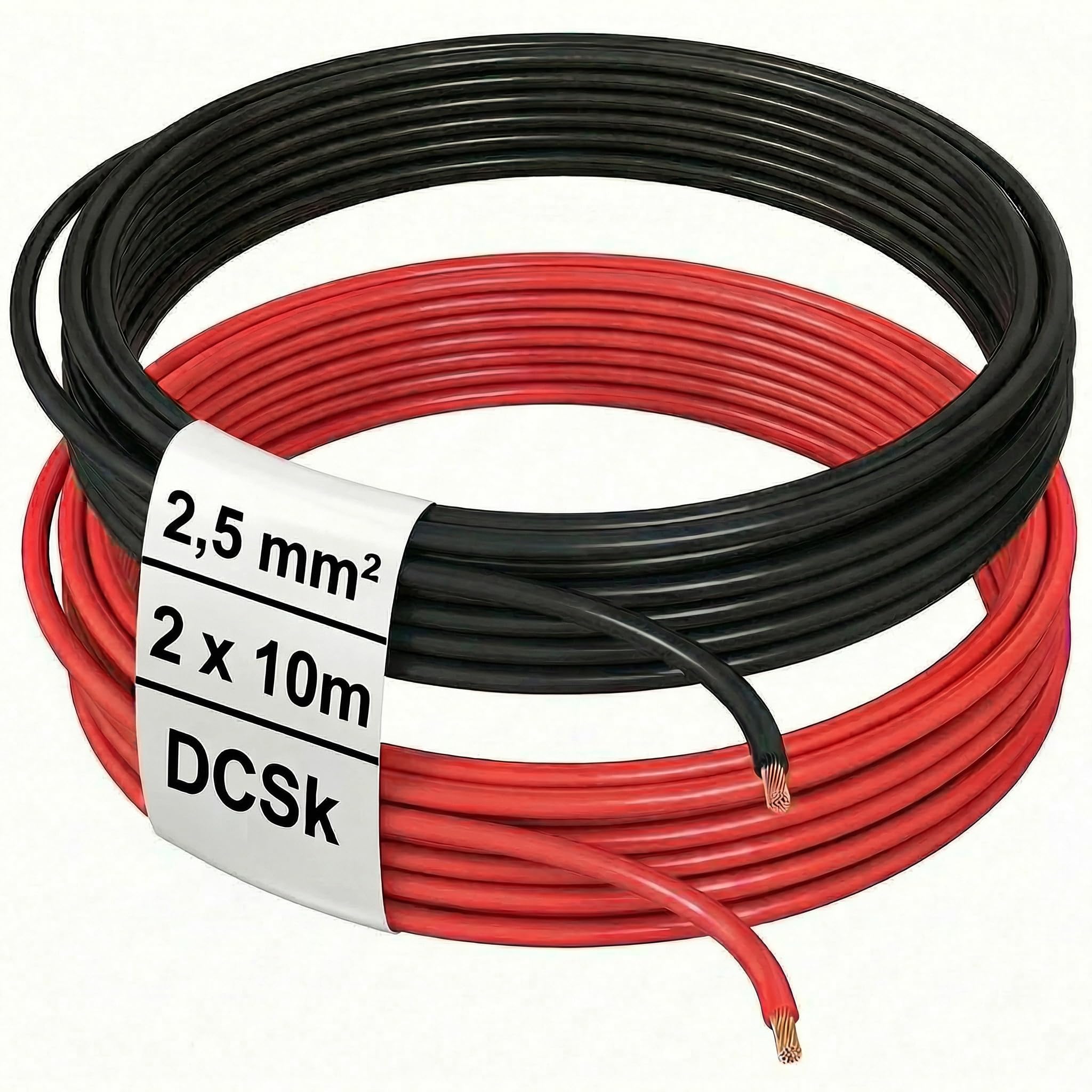 DCSk 2,5mm² - 10m - Cavo per autoveicoli tipo FLRY B asimmetrico 2.5 mm² - Filo elettrico per auto, autocarro, moto, Lunghezza Bobina 10 m, set di colori Nero/Rosso