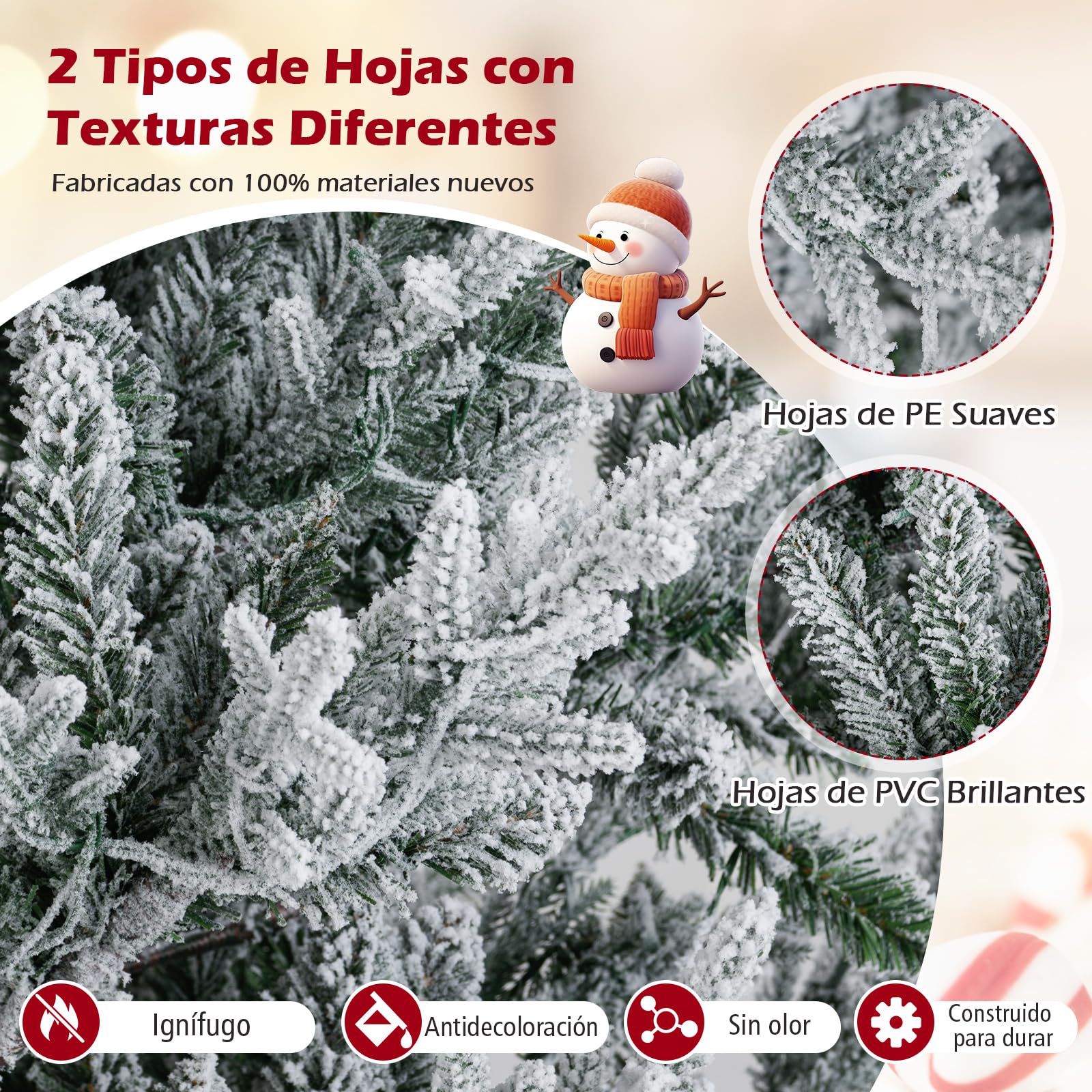 GYMAX Árbol de Navidad Artificial con Luz, 180/210/240cm Árbol Navideño Nevado con 762/1074/1470 Ramitas, 340/450/580 Luces LED Blanco Cálido Regulables, 13 Modos para Fiesta y Hogar (180 cm)