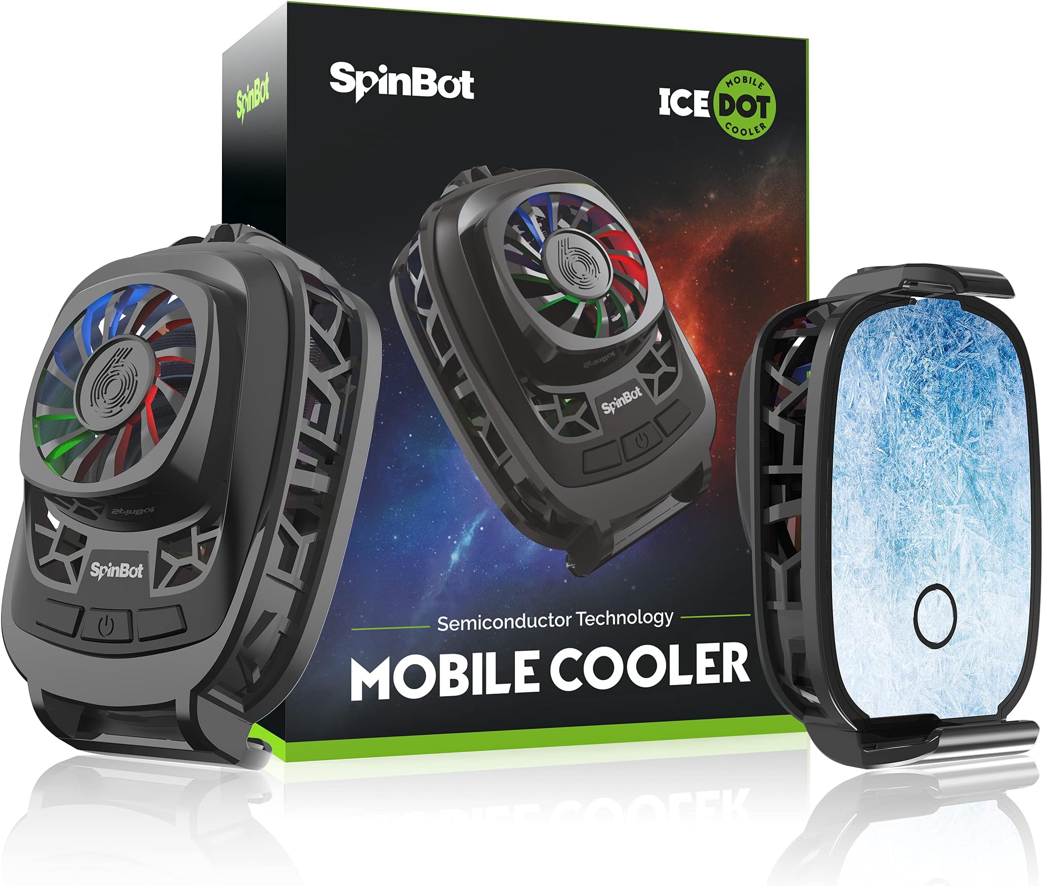 SpinBot IceDot Mobile Cooler with Semiconductor Technology | Gaming Phone Cooler for Instant Cooling with RGB Lightning- Android and iPhones Compatible- (Black) | 7.5 L x 5 W x 3 H Centimeter