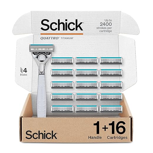 Schick Quattro Titanium Razor with 16 Refill Blades (Packaging May Vary)