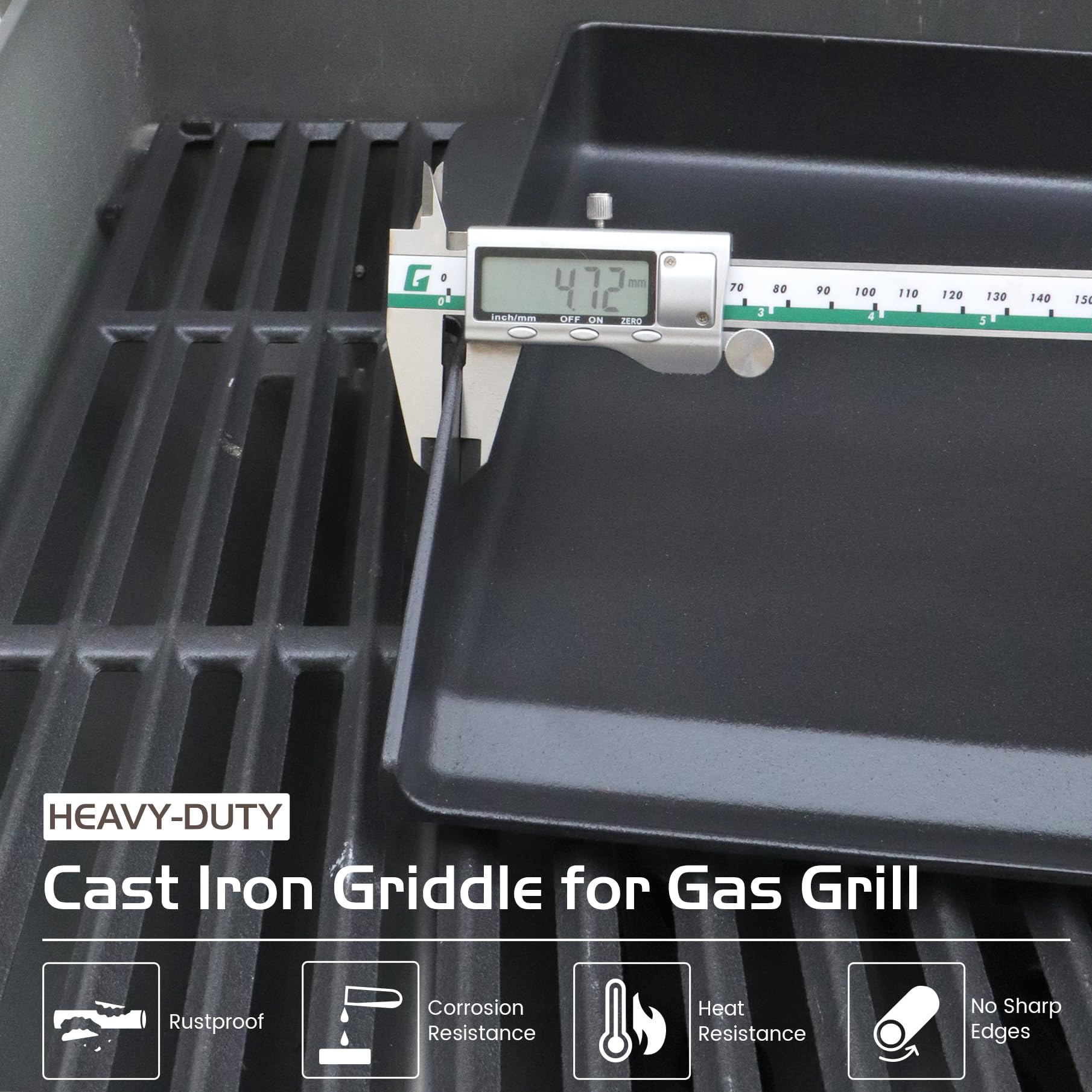 Cast Iron Griddle, Universal Stove Top Flat Griddle Charcoal Gas Grill Pan Insert for Weber Charbroil Nexgrill Replacement Parts Cooking Plate Outdoor Camp Tailgating Teppanyaki Accessory 17