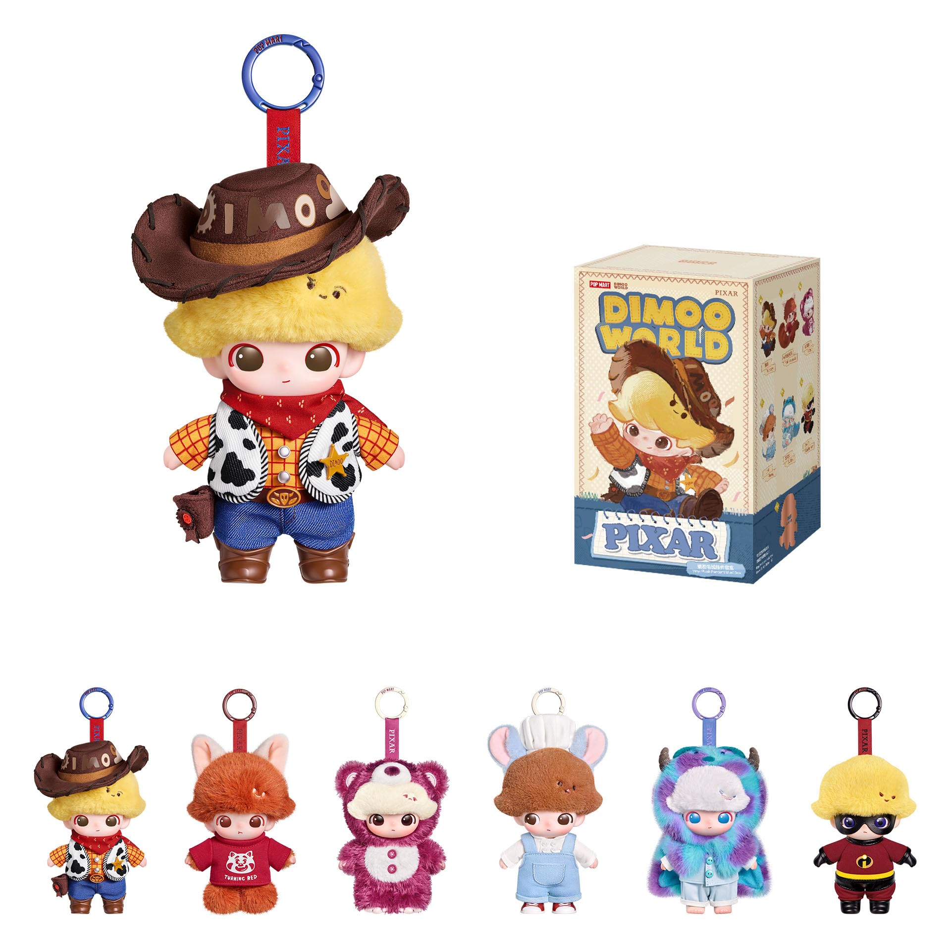 POP MART DIMOO World × Pixar Series Vinyl Plush Blind Box, Single Box | Keychain, Bag Charm, Collectible Toys, Random Design Contains Buzz Light year, Woody, Sully, etc. Holiday Birthday Gift