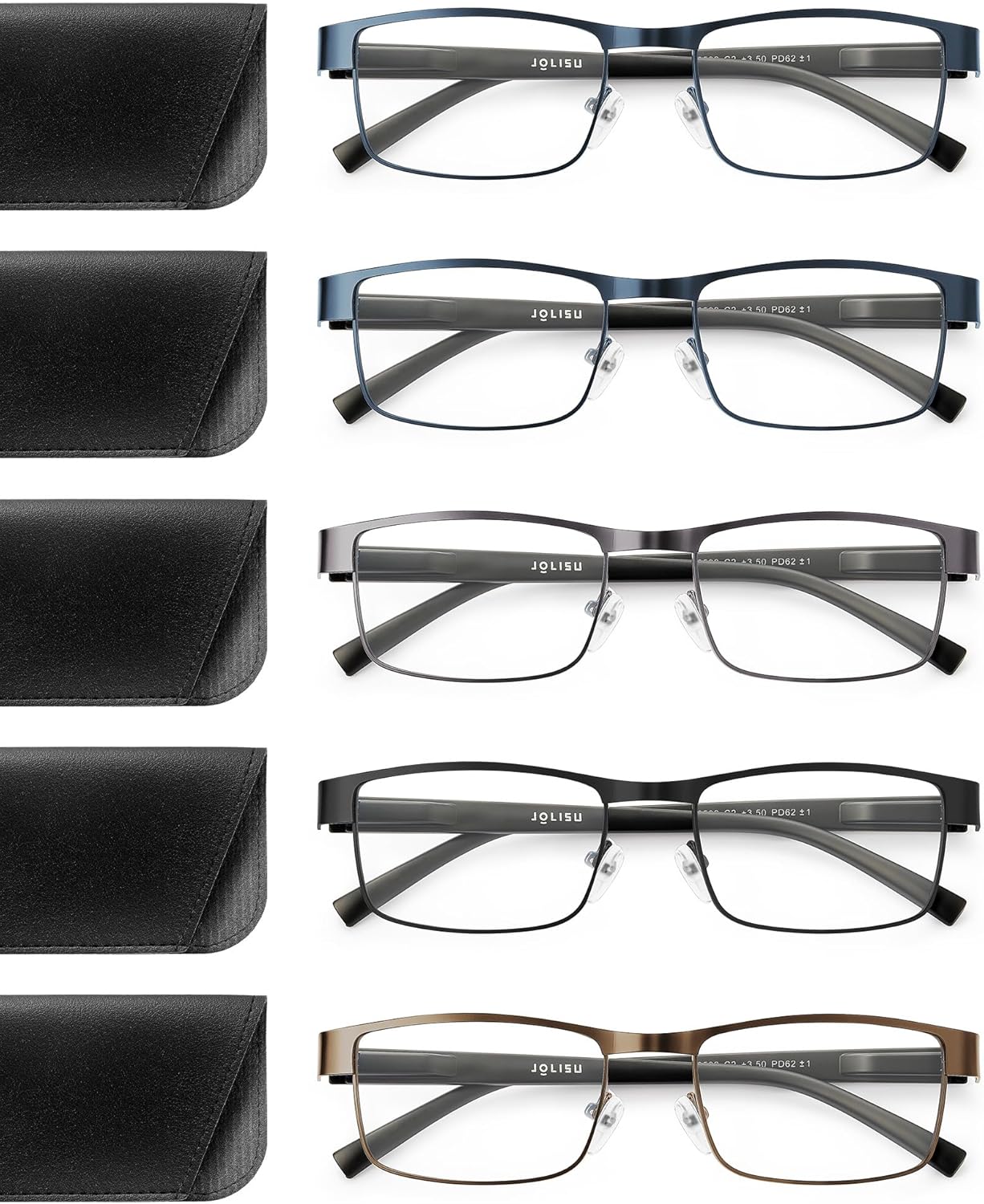 JOLISU 5PCS Reading Glasses Men - Blue Light Blocking Computer Metal Thin Frame Readers For Mens/Women （3.75）