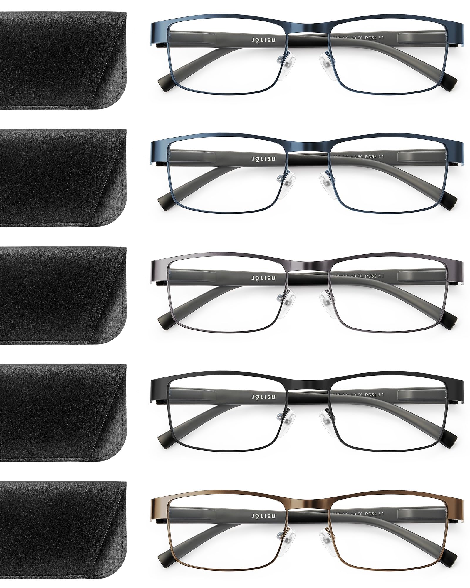 JOLISU 5PCS Reading Glasses Men - Blue Light Blocking Computer Metal Thin Frame Readers For Mens/Women (3.25)