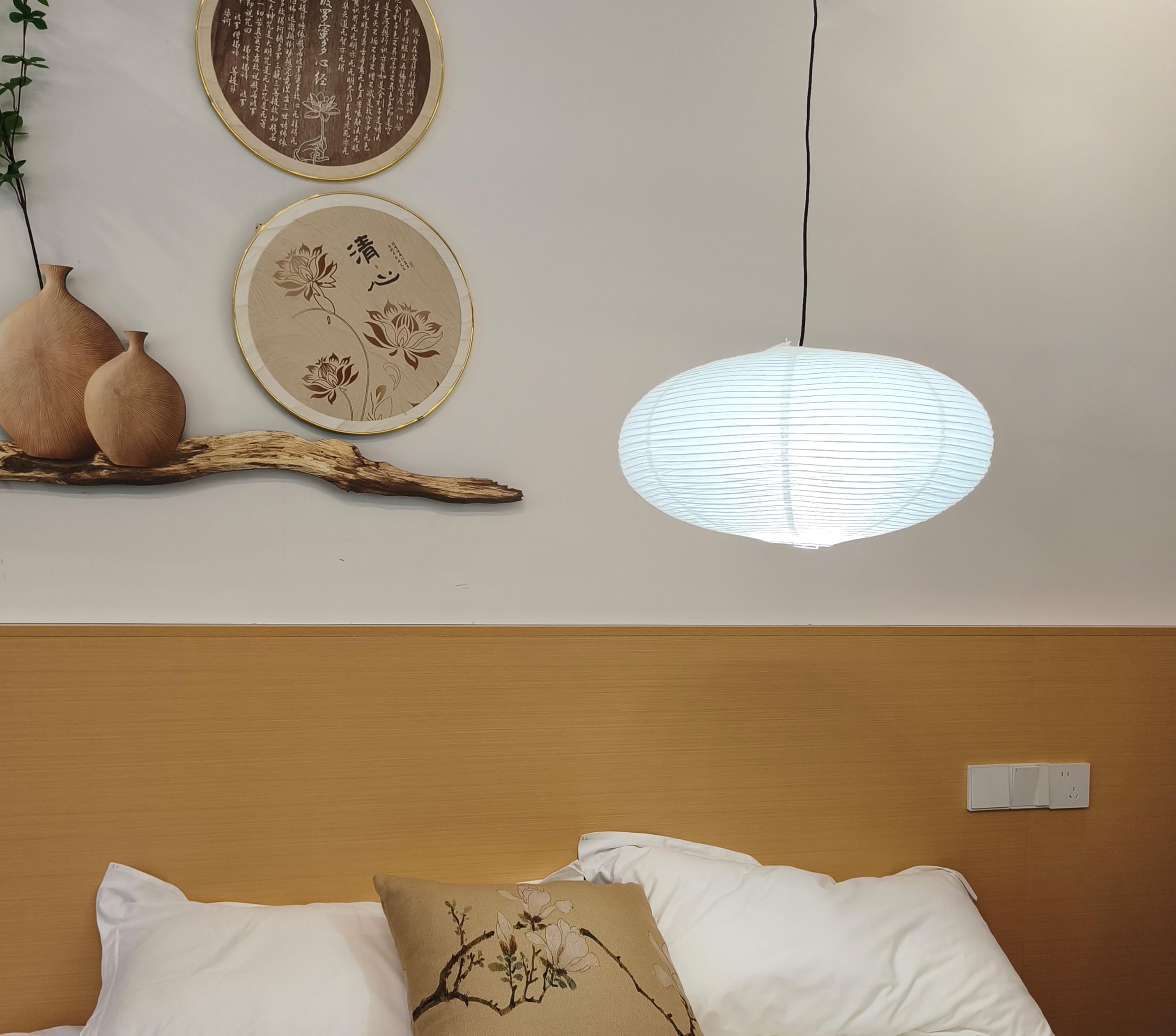 Papier Lampenschirm, Weiß Ovale Chinesische Papierlaterne, Faltbar Hängelampenschirm, Weicht Das Licht, Warmes Ambiente, für Schlafzimmer, Ess- und Wohnzimmer (45 cm)
