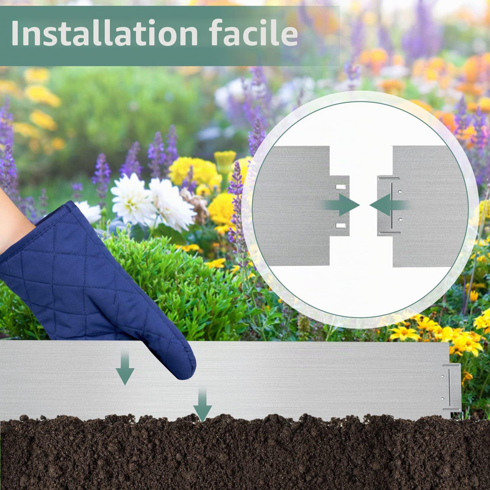 Sonnewelt Bordure de pelouse en métal galvanisé - Bordures de Jardin-5 m, 10 m, 15 m, 20 m, 25 m, 30 m, 35 m, 40 m, 45 m, 50 m, Argent (Longueur 40 m - Hauteur 15 cm)