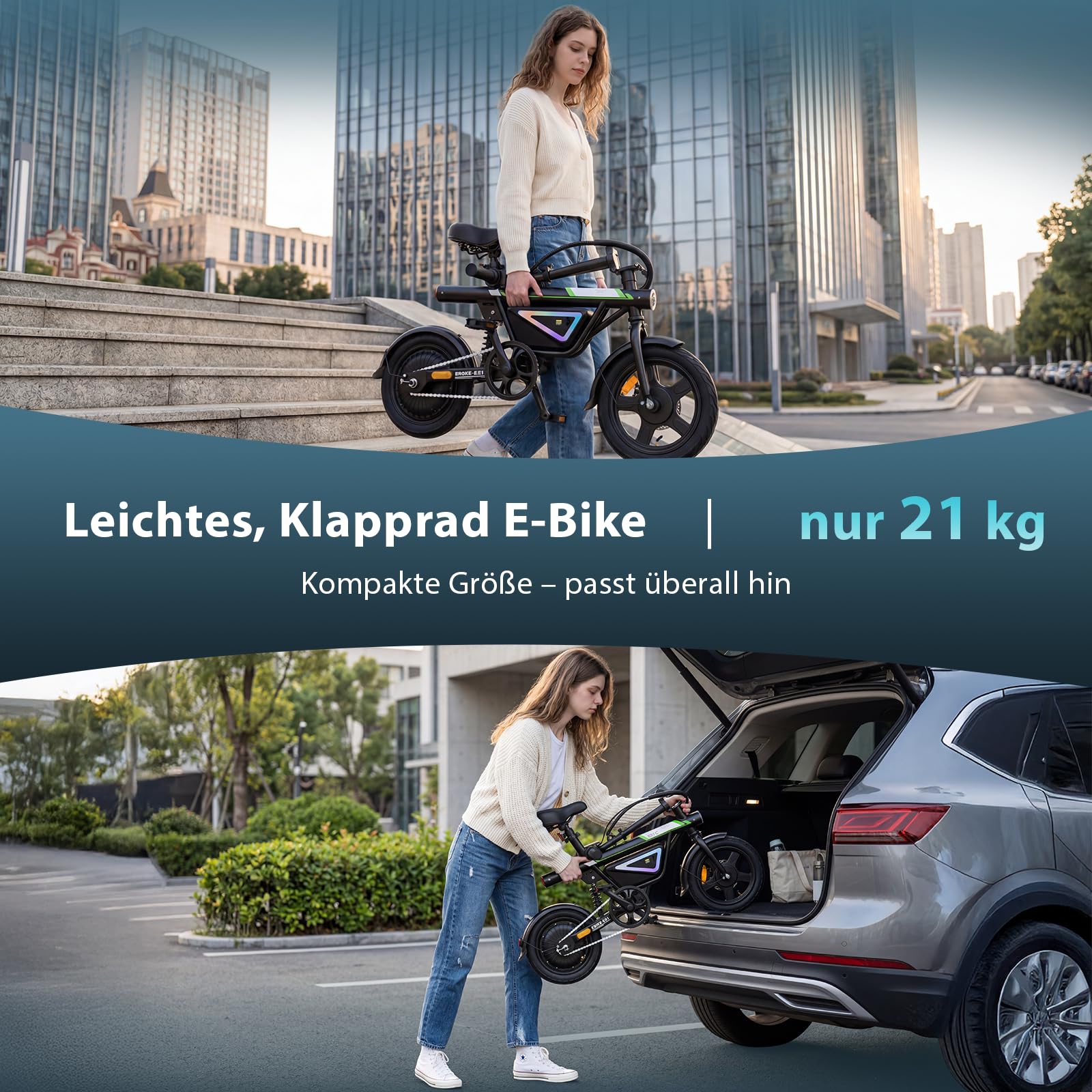 Finbike E-Bike Klapprad 14 Zoll, Pedelec Elektrofahrrad für Herren & Damen, 36V 12Ah Akku, 50KM Reichweite, 250W Motor, APP-Steuerung, Faltbares City Bike mit LED-Licht, Leicht & Kompakt für Pendler