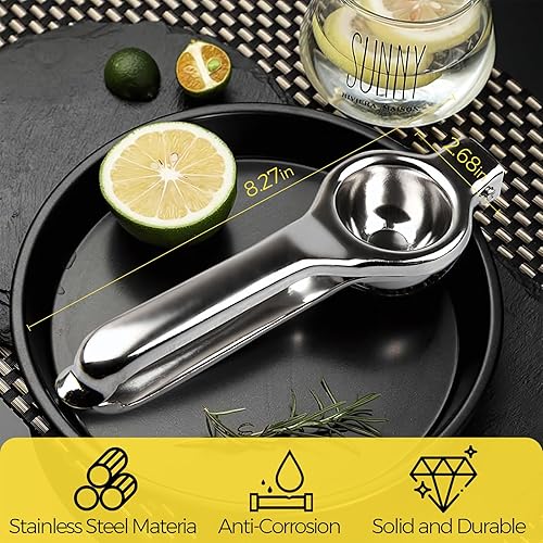 Miniatura 3 de Exprimidor de limón prémium de acero inoxidable, exprimidor manual de limón, exprimidor eficiente de cítricos con cuenco de metal para extracción de