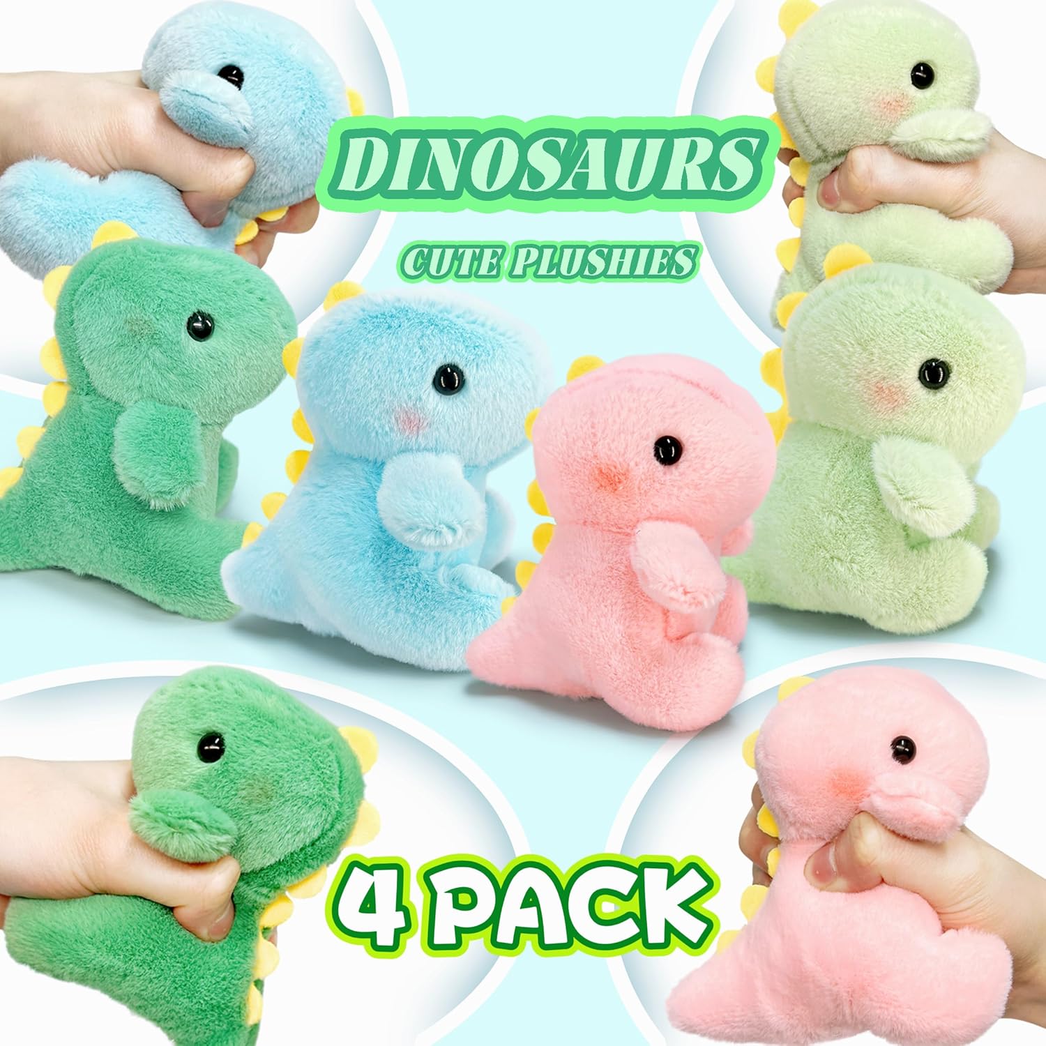 Kawaite 4 Pack Cute Dinosaur Stuffed Animal Plush Toys for Kids and Babies, Kawaii Dinosaur Plushies, Colorful Animals Plushie, Stuffed Dino Plush Toys for Christmas Decorations, Valentines Day Gifts
