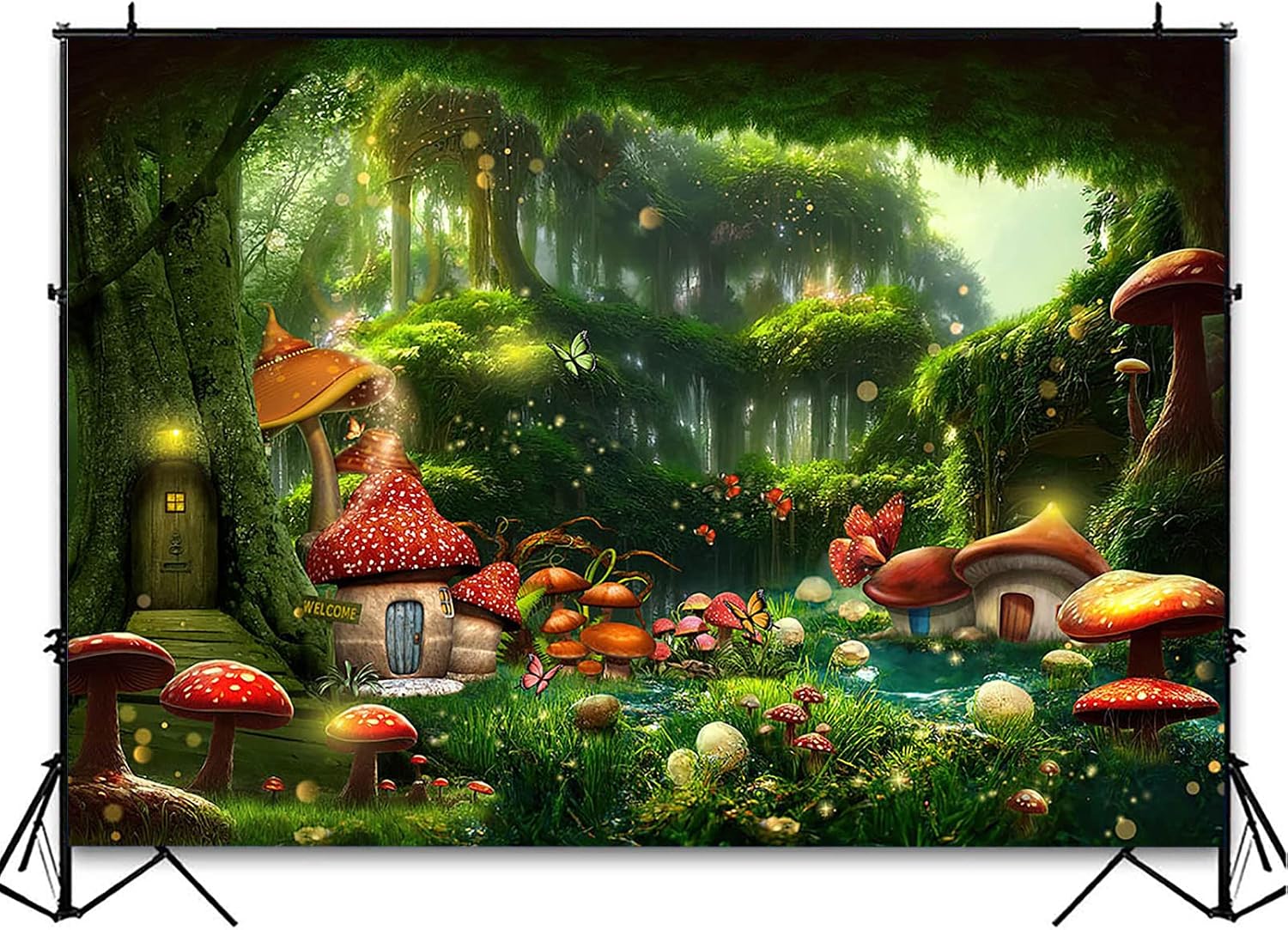 Avezano Spring Backdrop Enchanted Forest Fairytale Photography Background Fairy Mushroom Party Decorations Kids Girls Portrait Photoshoot Props (7x5ft)